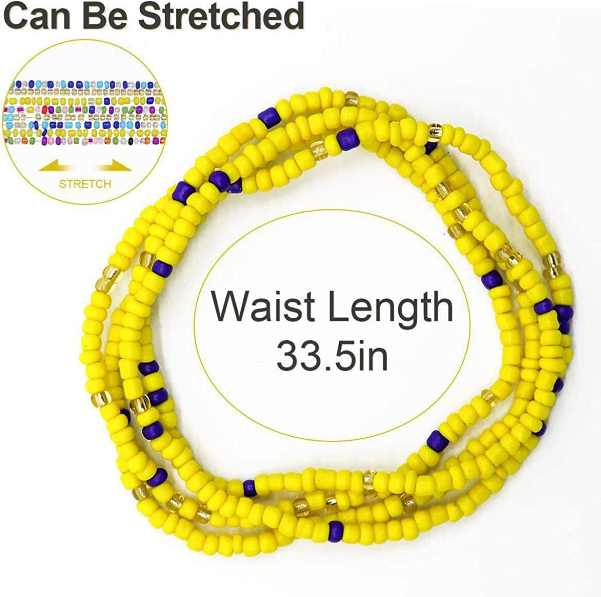 Shaggydogz 18 Pieces Waist Beads Body Chains, Colorful African Belly Waist Bracelet Anklet Necklace Bead Stretchy Elastic String Summer Beach Bikini Jewelry for Women Girls Sexy Beauty Fashion Apparel & Accessories > Jewelry > Body Jewelry ShaggyDogz