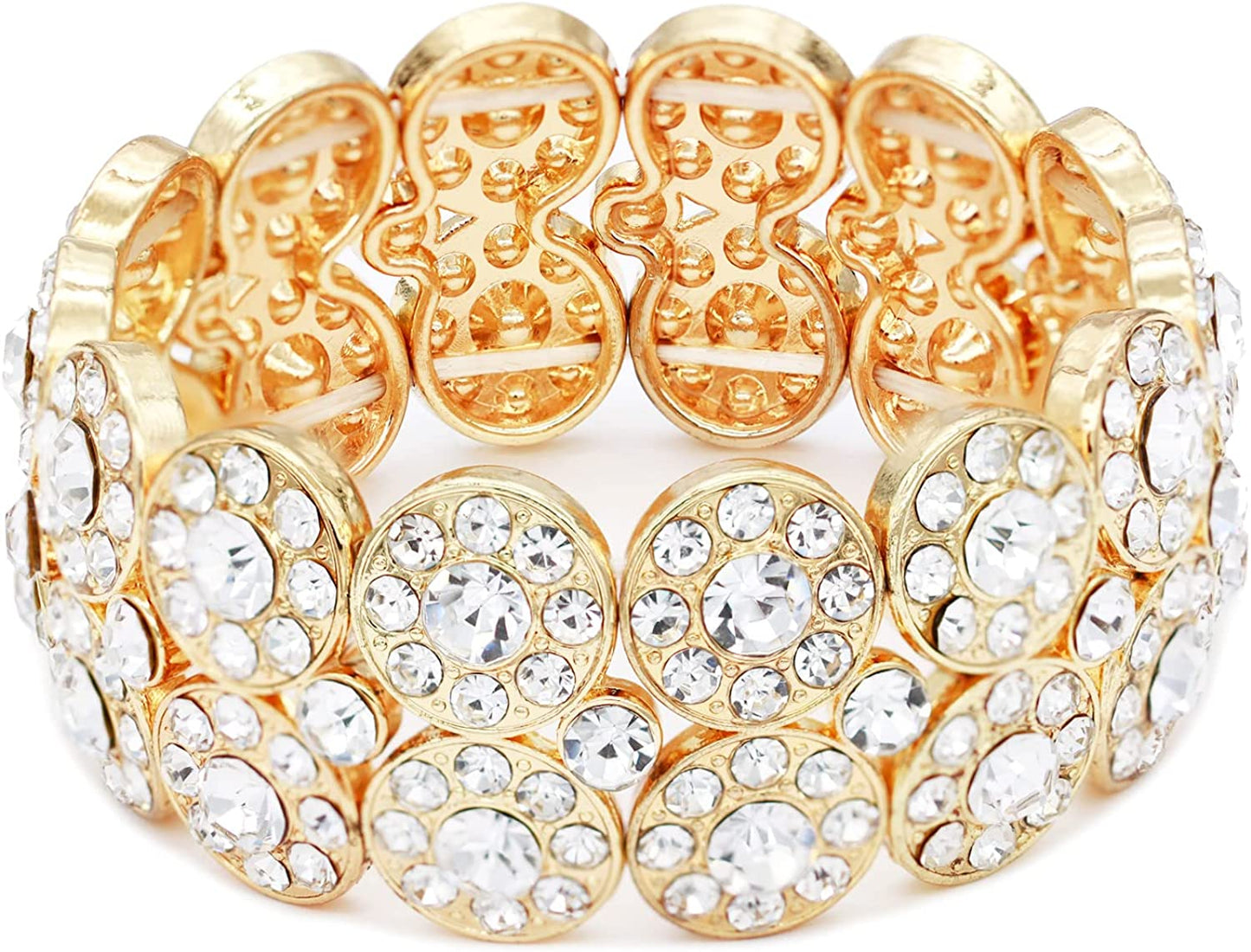 Lavencious 2 Rows Rhinestone Stretch Bracelet Evening Party Jewelry 7” Apparel & Accessories > Jewelry > Bracelets Impression Costume Jewelry Inc Gold