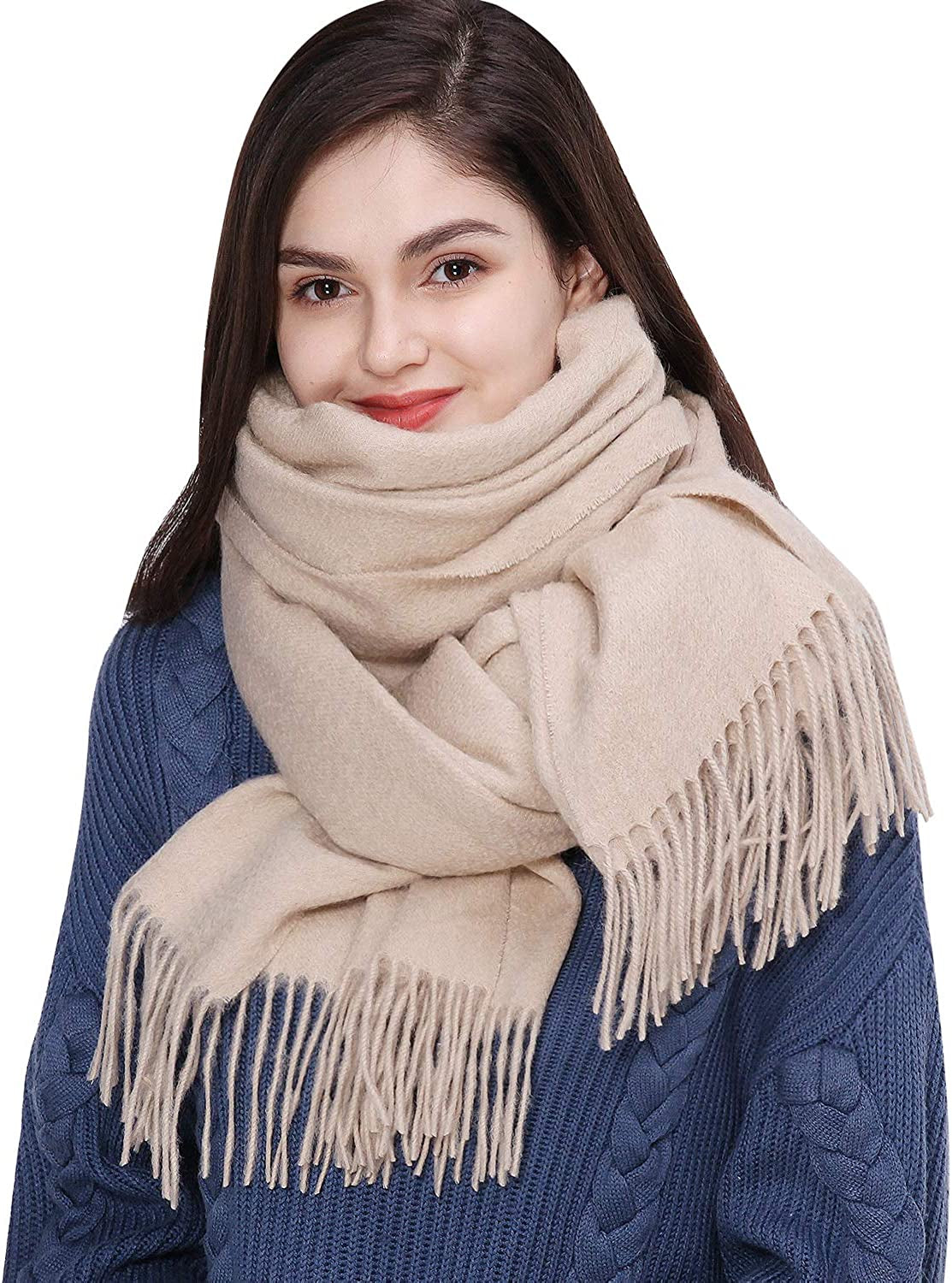 RIIQIICHY 100% Wool Scarf Pashmina Shawls and Wraps for Women Cashmere Warm Winter More Thicker Soft Scarves Apparel & Accessories > Clothing Accessories > Scarves & Shawls RIIQIICHY Beige