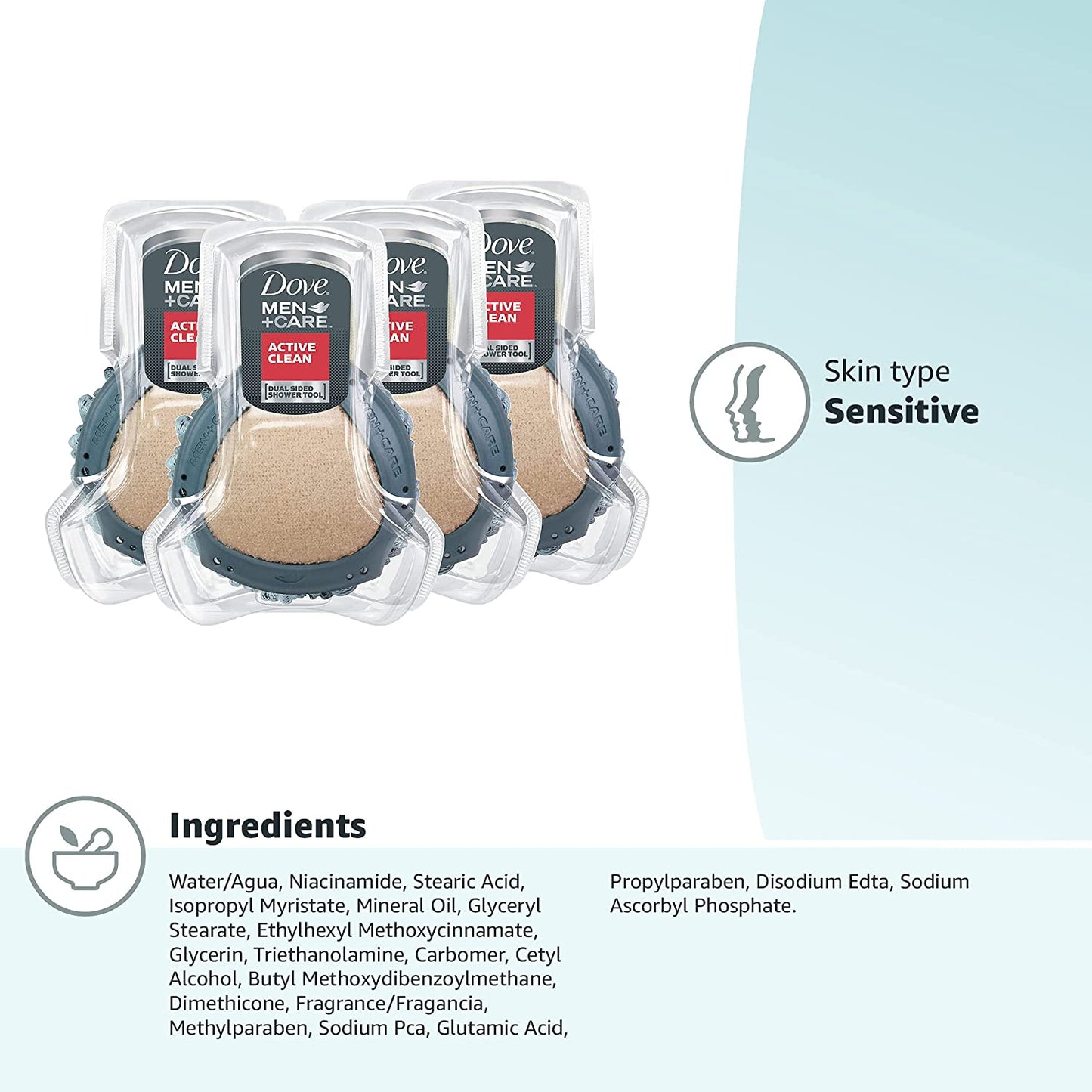 Dove Men+Care Shower Tool for Stronger, Healthy-Feeling Skin Active Clean Scrubs and Exfoliates for a Deeper Clean with Body Wash, 4 Count Health & Beauty > Personal Care > Cosmetics > Cosmetic Tools > Skin Care Tools DOVE MEN + CARE