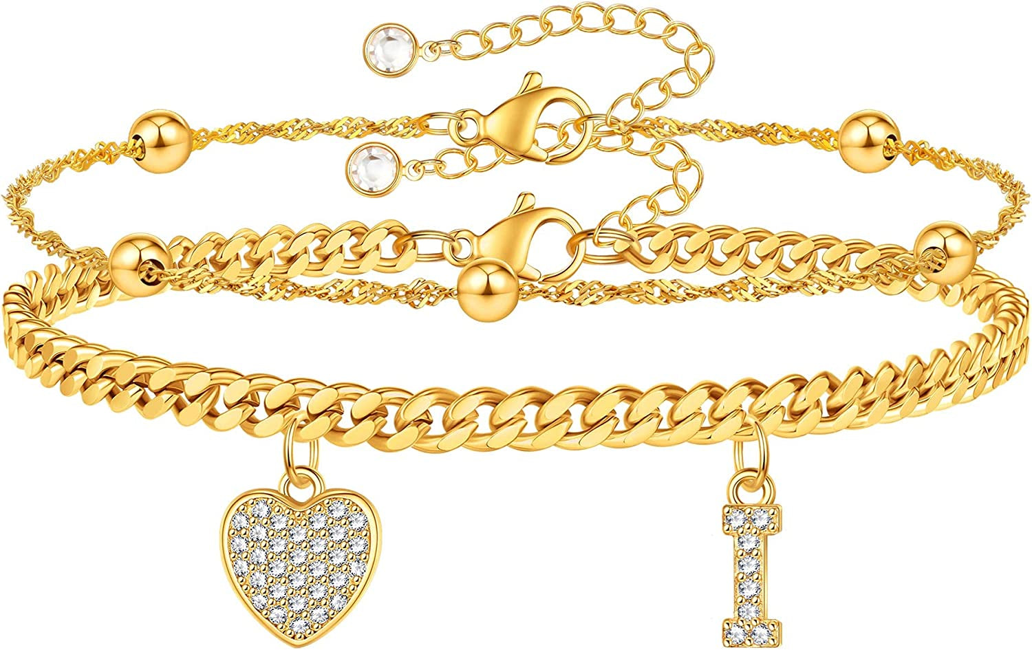 Gold Ankle Bracelets for Women 14K Gold Plated Heart Initial Cuban Link Anklets for Women Charm Gold Anklet for Women Summer Bracelets for Teen Girls Women Anklets Jewelry Apparel & Accessories > Jewelry > Anklets BRIJEWLIC I