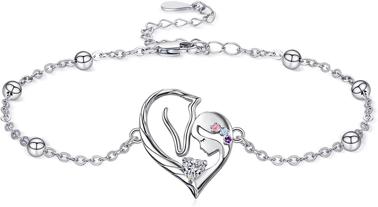 TANGPOET 925 Sterling Silver Anklet Bracelet for Women, Dainty Charm Bracelets Animal Jewelry Birthday Gifts for Mother Daughter Teens Girls Apparel & Accessories > Jewelry > Anklets TANGPOET Horse Bracelet April