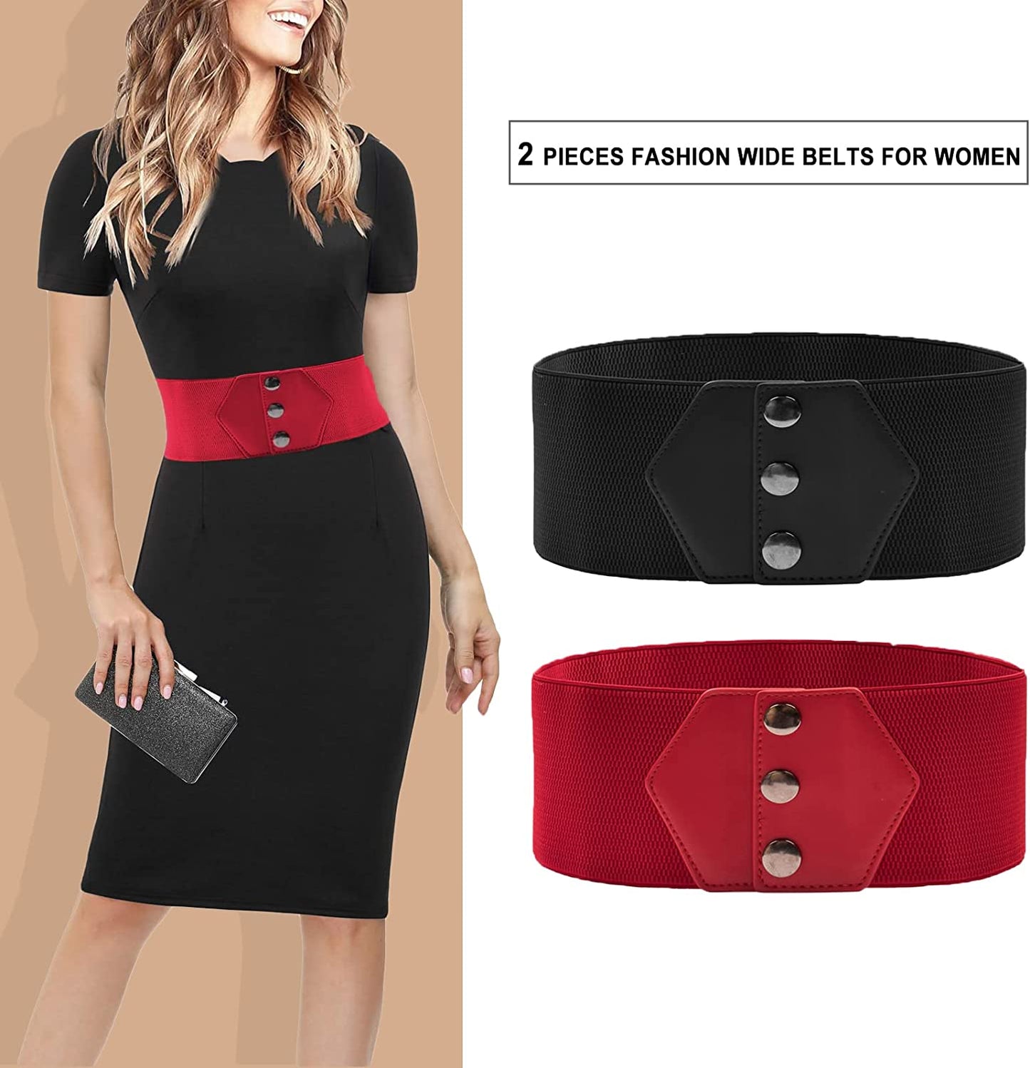 GRACE KARIN Women'S Snap-Button Corset Belt Wide Elastic Belts for Dress Stretchy Waistband Apparel & Accessories > Clothing Accessories > Belts GRACE KARIN