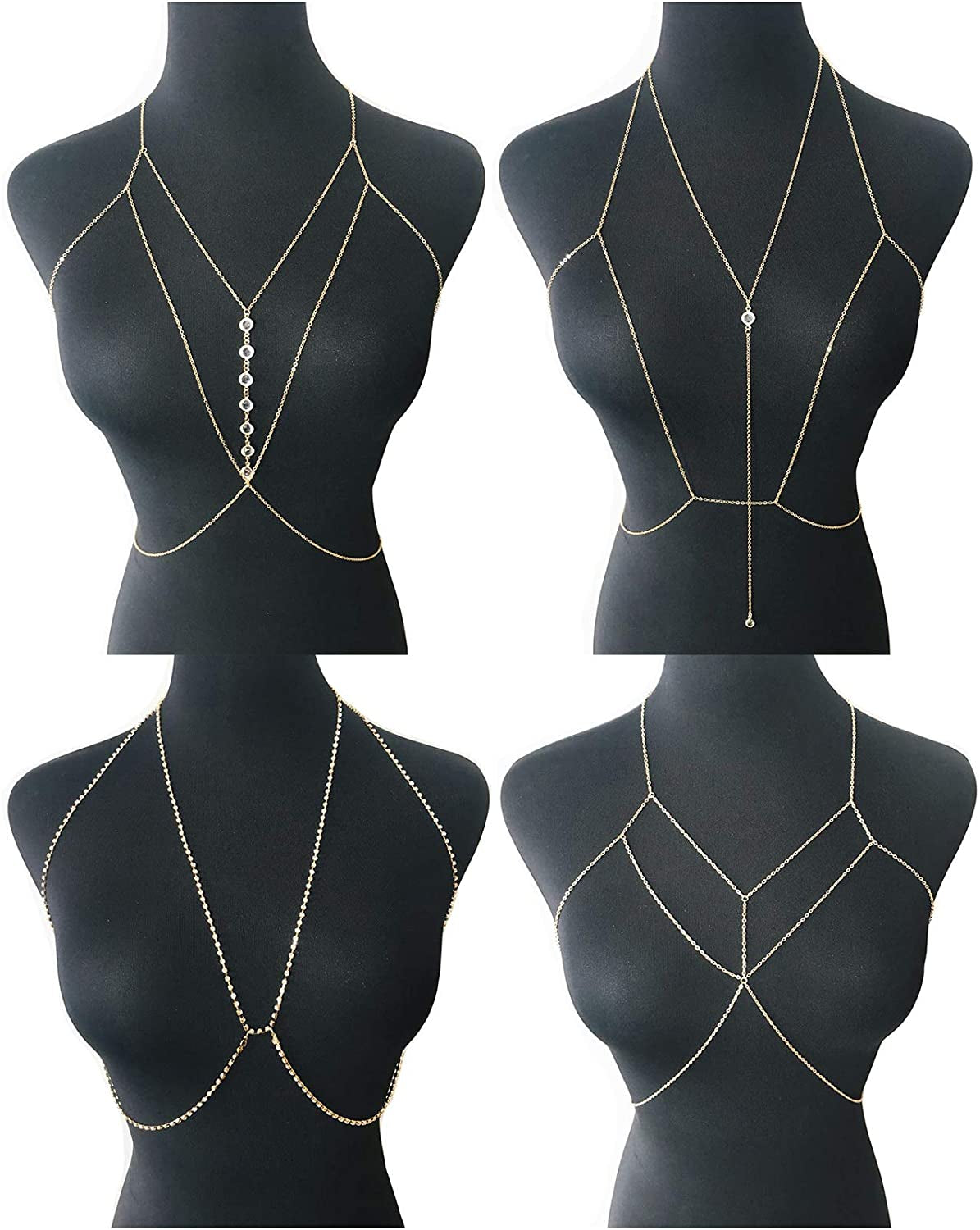 Tornito 4-8Pcs Sexy Body Chain Belly Waist Chain Necklace Summer Beach Crossover Bikini Bra Body Jewelry for Women Gold Tone Apparel & Accessories > Jewelry > Body Jewelry Tornito C:4Pcs, Gold Tone