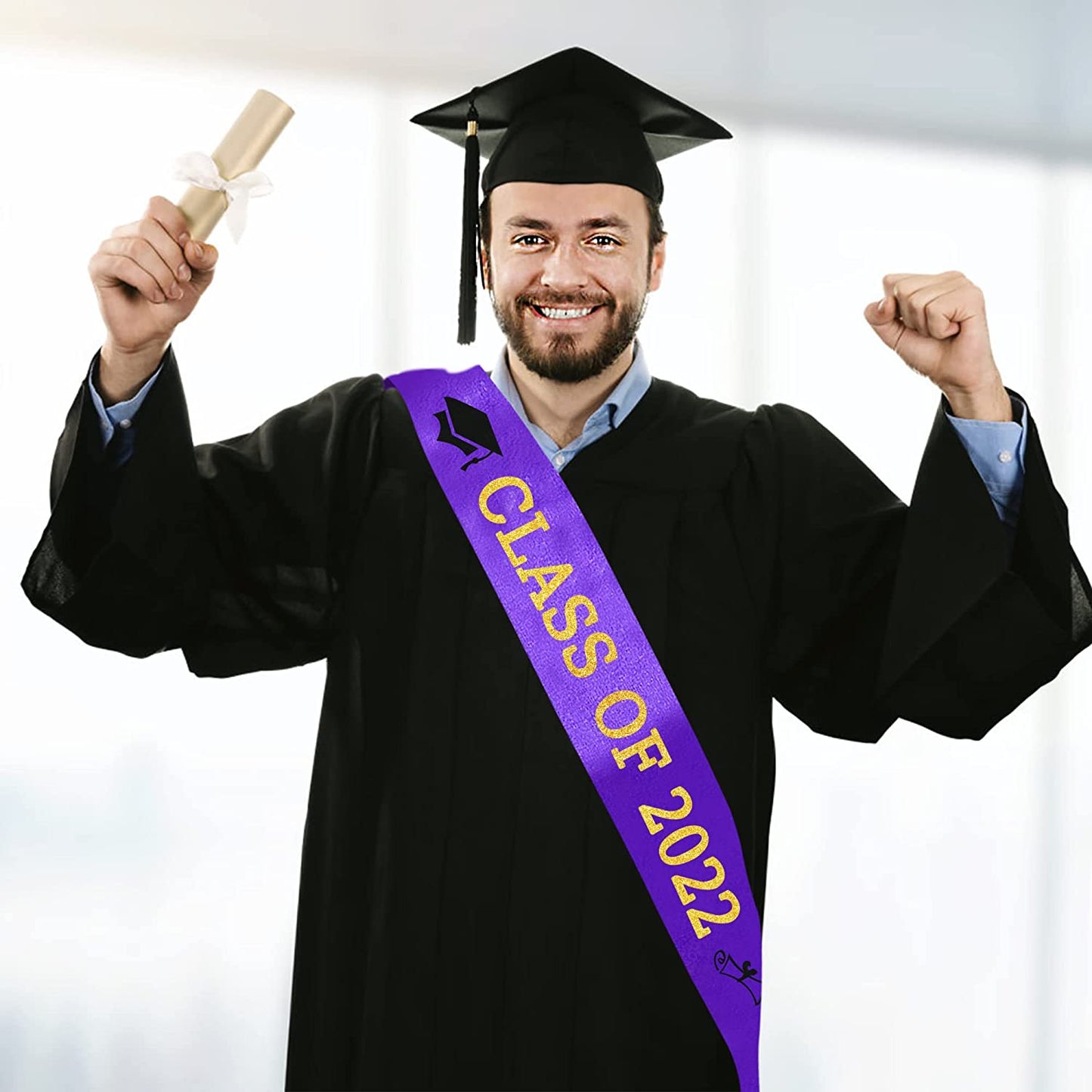 Purple “Class of 2022” Graduation Sash | Gold Glitter Letter Graduate Satin Sash | Funny Graduation Gifts for Boy or Girl| 2022 Graduation Celebration Party Supplies Apparel & Accessories > Clothing Accessories > Sashes Partyprops