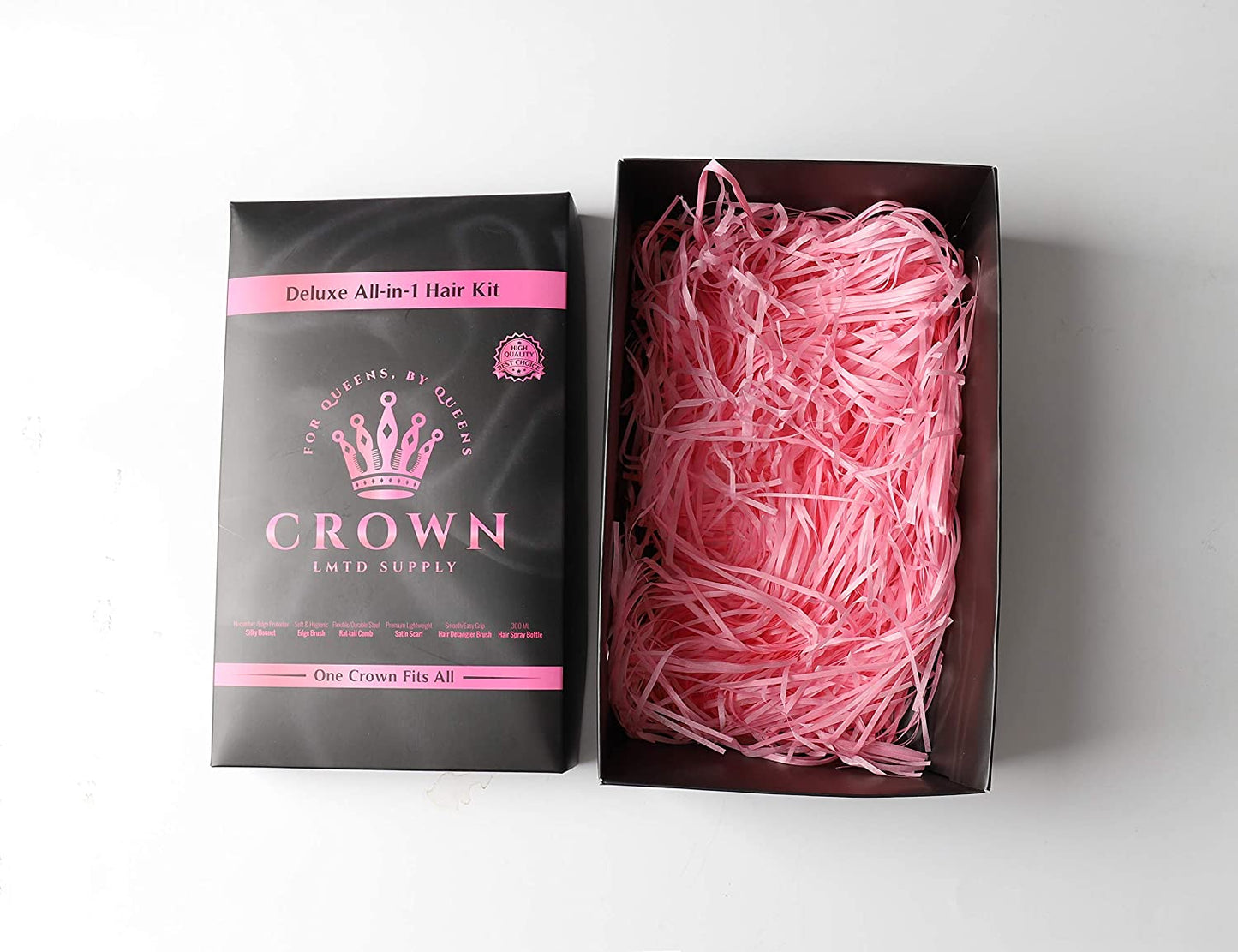 Queen Box Deluxe Womens -7 in 1 Hair Care Kit: Detangler Brush, Bonnet, Rat Tail Comb, Silky Scarf, Spray Bottle and BONUS Hair Ties. for Afro Curly & Straight Hair Health & Beauty > Personal Care > Hair Care Crown Quality