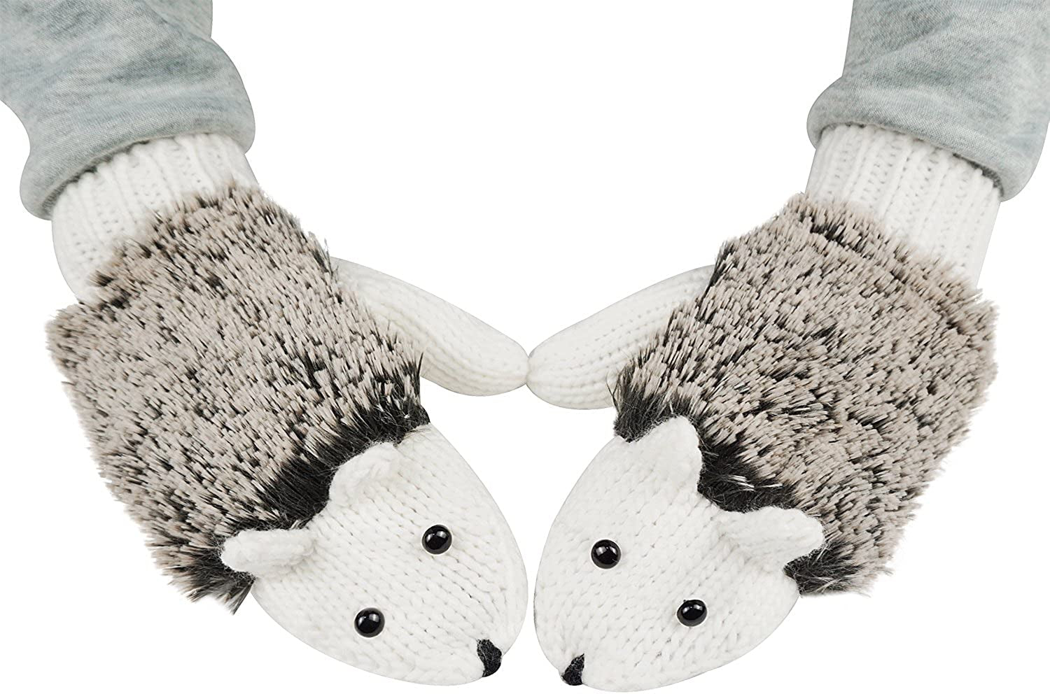 Double Layer Winter Thicken Warm Knit Mittens Cartoon Hedgehog Gloves Apparel & Accessories > Clothing Accessories > Gloves & Mittens Bienvenu White