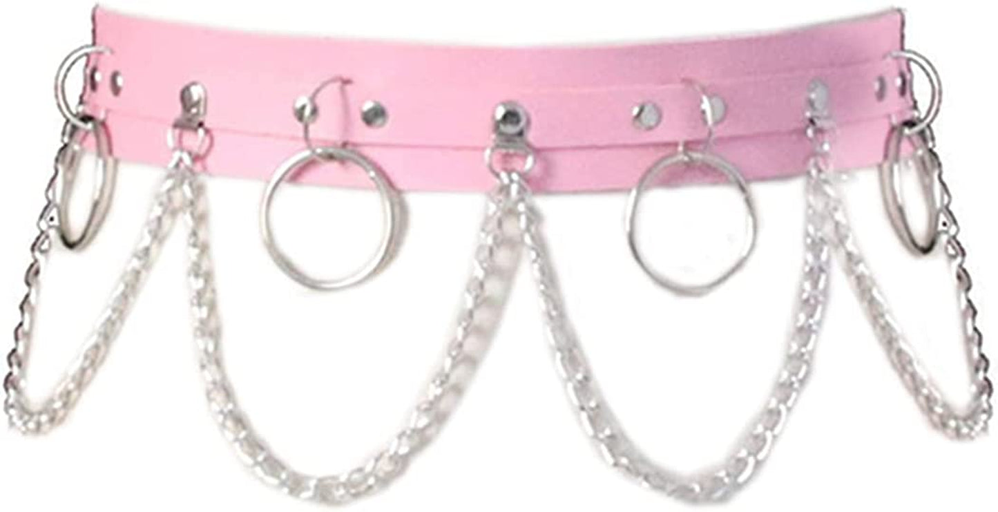 Twinklede Punk Leather Belly Waist Chain Belt Circle Body Chains Festival Rave Body Chain Jewelry for Women and Girls Apparel & Accessories > Jewelry > Body Jewelry Twinklede Pink