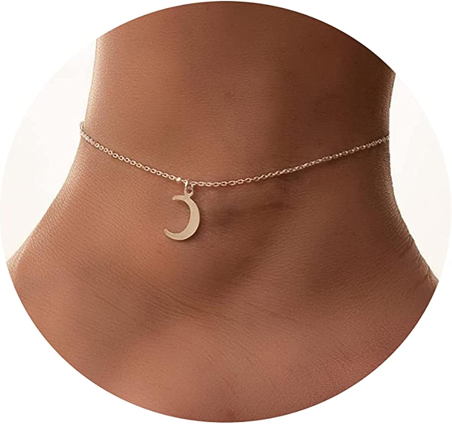 Tasiso 14K Gold Plated Layered Satellite Beads Heart Anklets Layering Rhinestone Cubic Zirconia Ankle Bracelets for Women Minimalist Summer Beach Foot Chain Ankle Jewelry Gifts Apparel & Accessories > Jewelry > Anklets Tasiso Single Moon-Gold