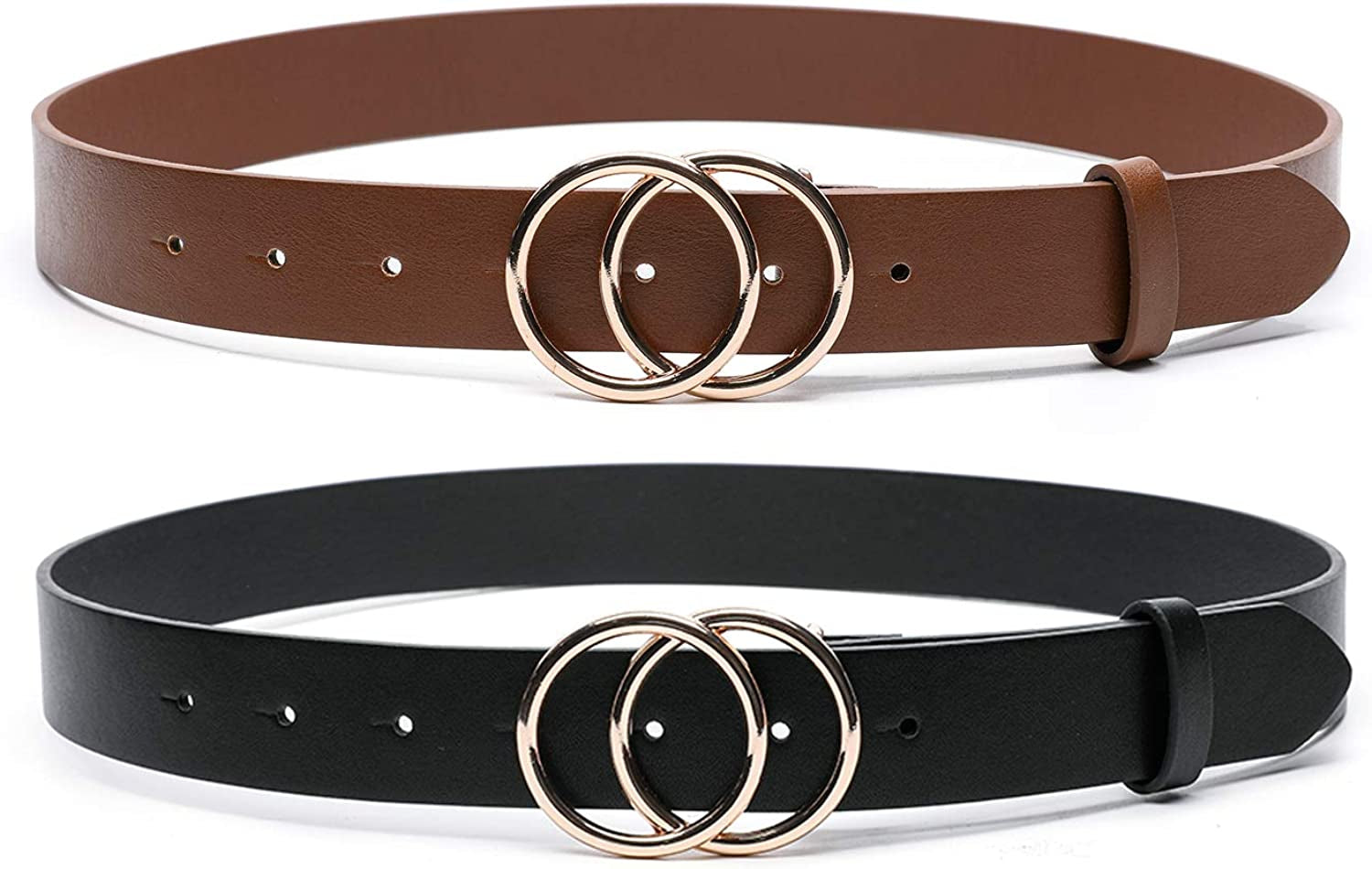 MORELESS 3 Pack Women'S Faux Leather Belts for Jeans Dress Pants, Fashion Waist Belts with Double O-Ring Buckle Apparel & Accessories > Clothing Accessories > Belts MORELESS Black+brown Suit waistline 31"-34"