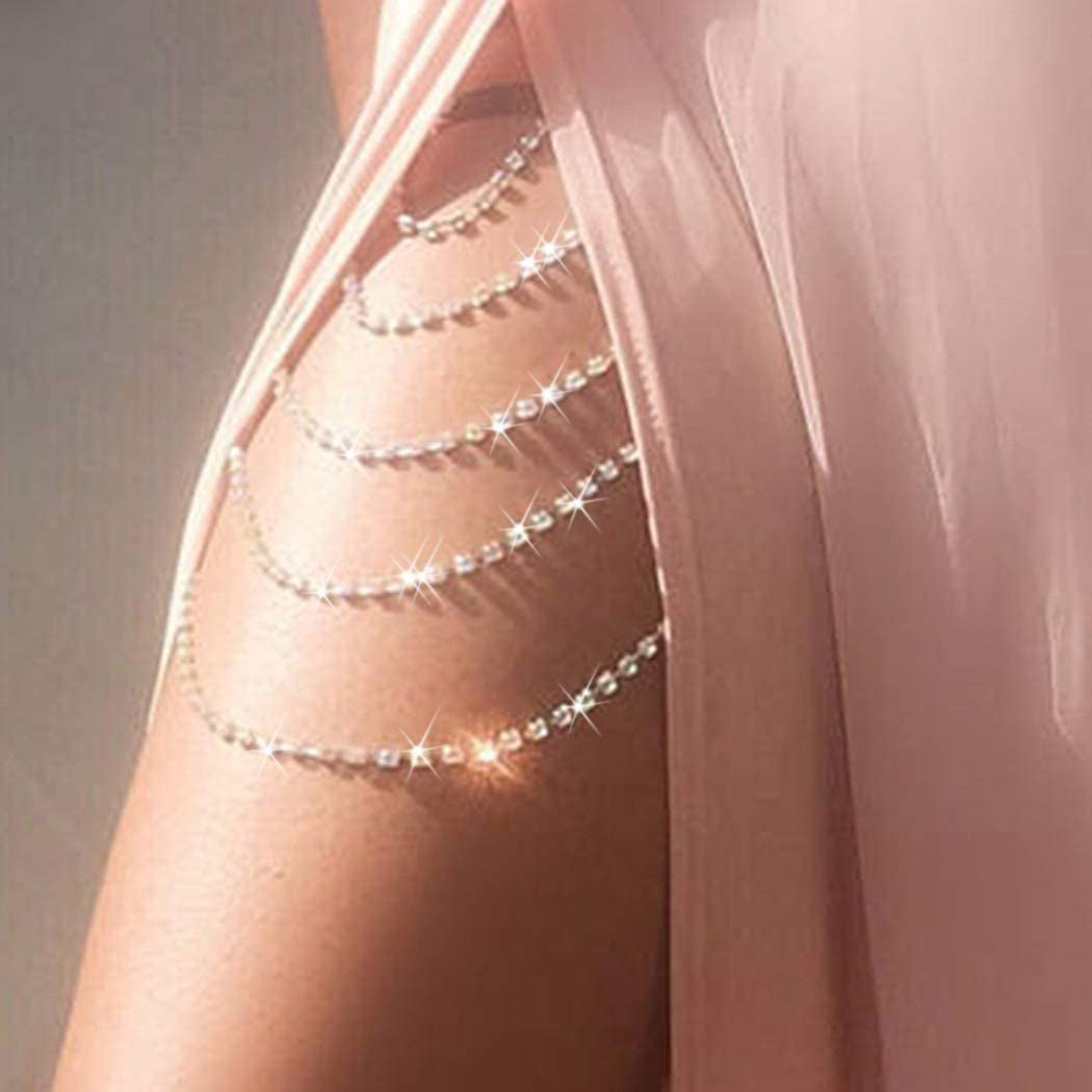 Reetan Boho Crystal Leg Chains Rhinestone Body Chain Rave Party Thigh Chain Body Jewelry Accessories for Women and Girls Apparel & Accessories > Jewelry > Body Jewelry REETAN Style A-Gold
