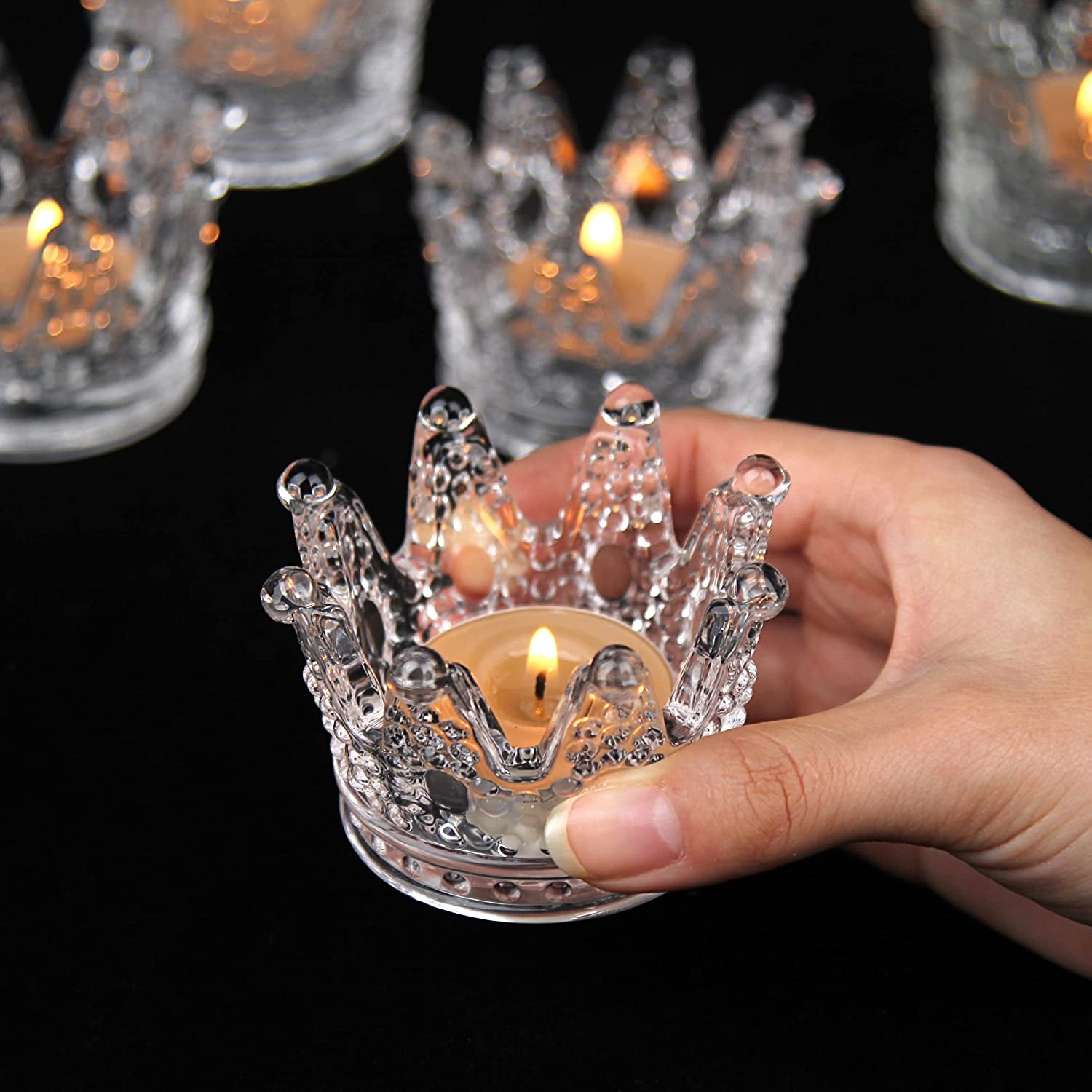 Vixdonos Crown Glass Tealight Candle Holder Set of 12 Clear Votive Candle Holders for Wedding, Party and Home Decor Apparel & Accessories > Jewelry > Anklets Vixdonos Clear 12PCS
