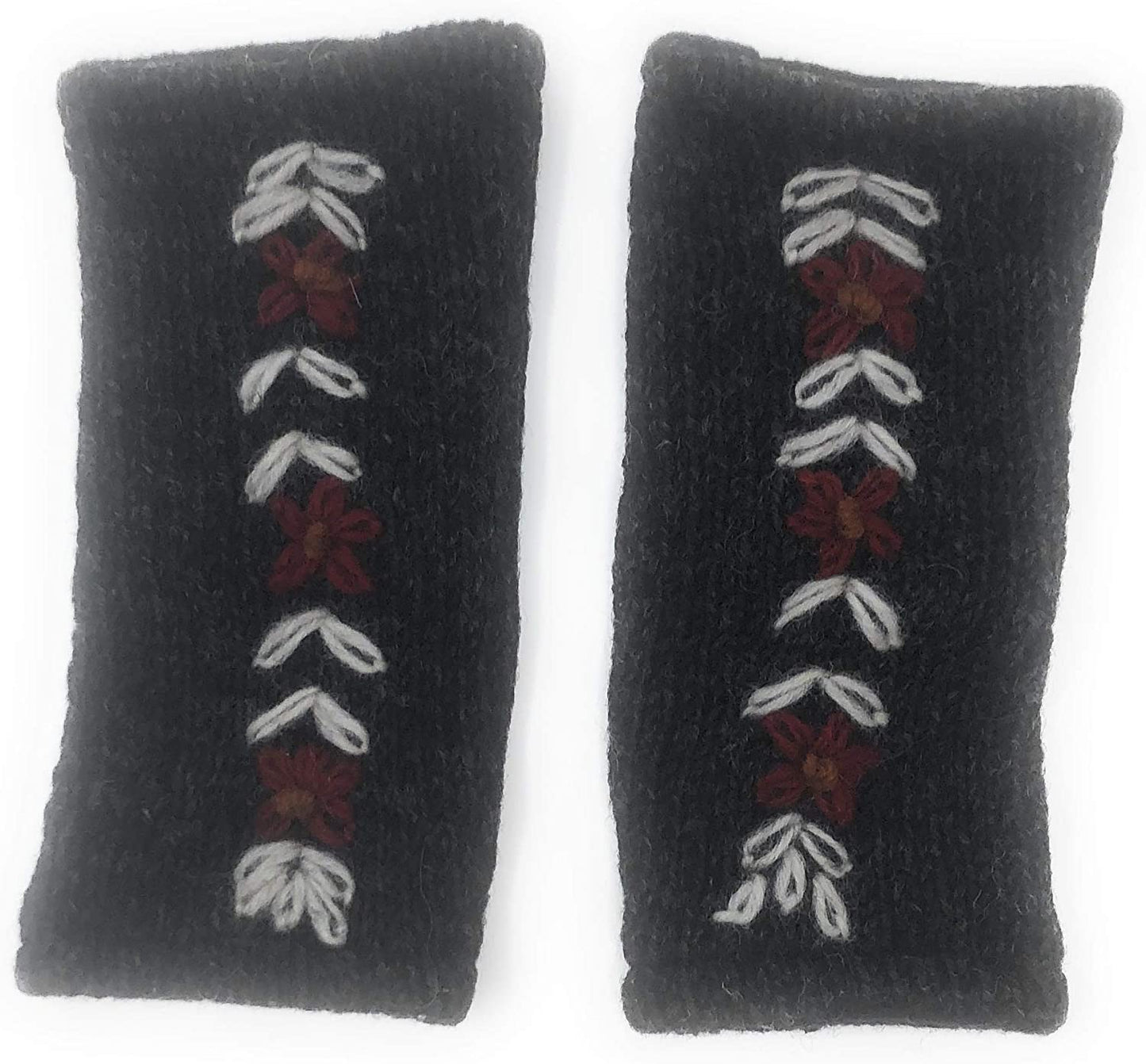 Floral Insulated Lined Wool Knit Arm Warmer Texting Fingerless Gloves Thumb Hole Hand Mittens Apparel & Accessories > Clothing Accessories > Gloves & Mittens Nickanny's Charcoal Grey / Burgundy Flower