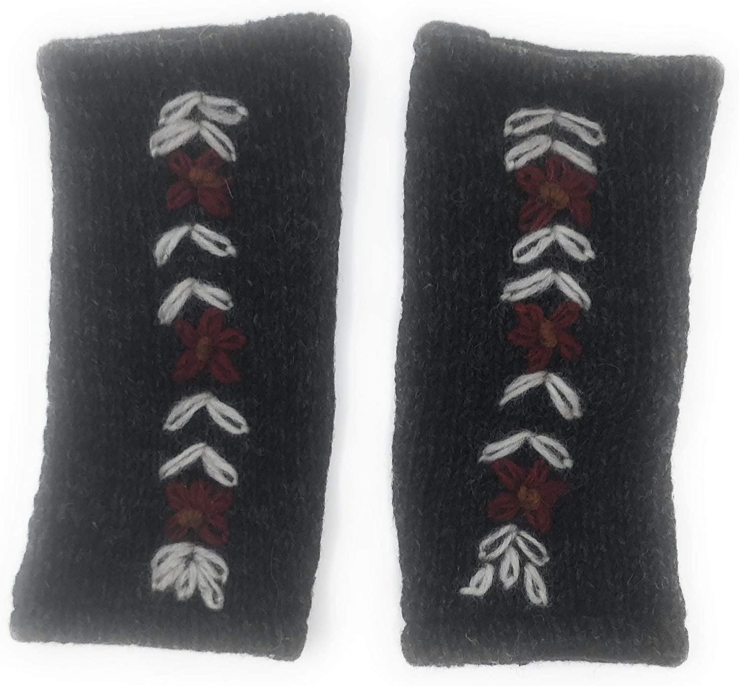 Floral Insulated Lined Wool Knit Arm Warmer Texting Fingerless Gloves Thumb Hole Hand Mittens Apparel & Accessories > Clothing Accessories > Gloves & Mittens Nickanny's Charcoal Grey / Burgundy Flower