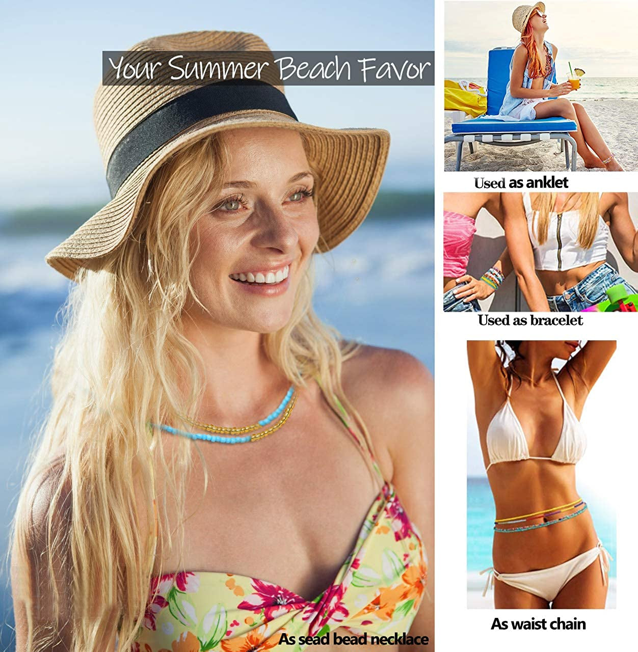 Honsny 24PCS Waist Beads for Women Colorful Belly Beads Chain Summer African Waist Bead Body Chains Bikini Jewelry Apparel & Accessories > Jewelry > Body Jewelry Honsny