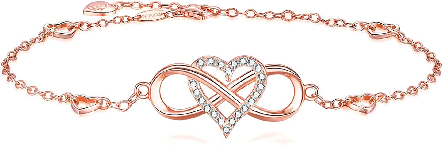 Blinggem Anklets for Women 925 Sterling Silver Infinity Hear Ankle Bracelet Cubic Zirconia Rose Gold Summer Beach Stylish Foot Chain Summer Vacation Jewelry Gift for Mom Women Girlfriend Apparel & Accessories > Jewelry > Anklets BlingGem Rose Gold