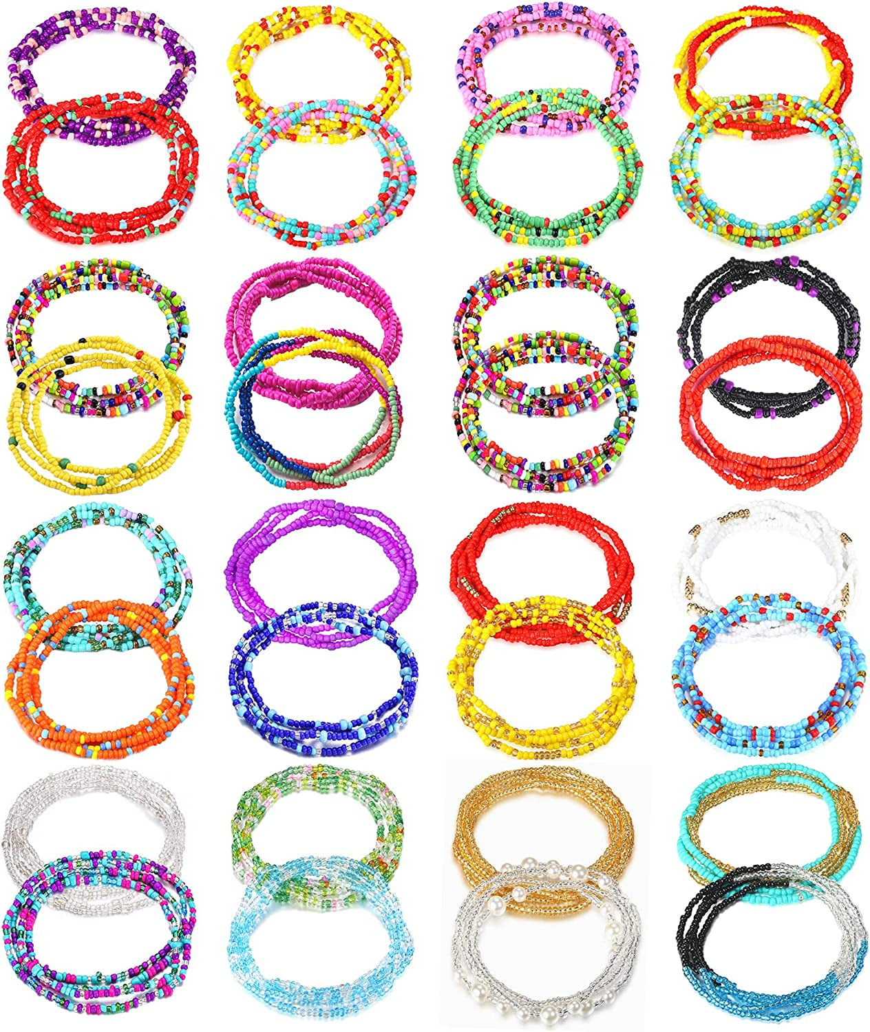 FUNEIA Waist Beads for Women Colorful African Belly Beads for the Waist Bikini Jewelry Chains Bead Waist Chains Set Apparel & Accessories > Jewelry > Body Jewelry FUNEIA A:set A