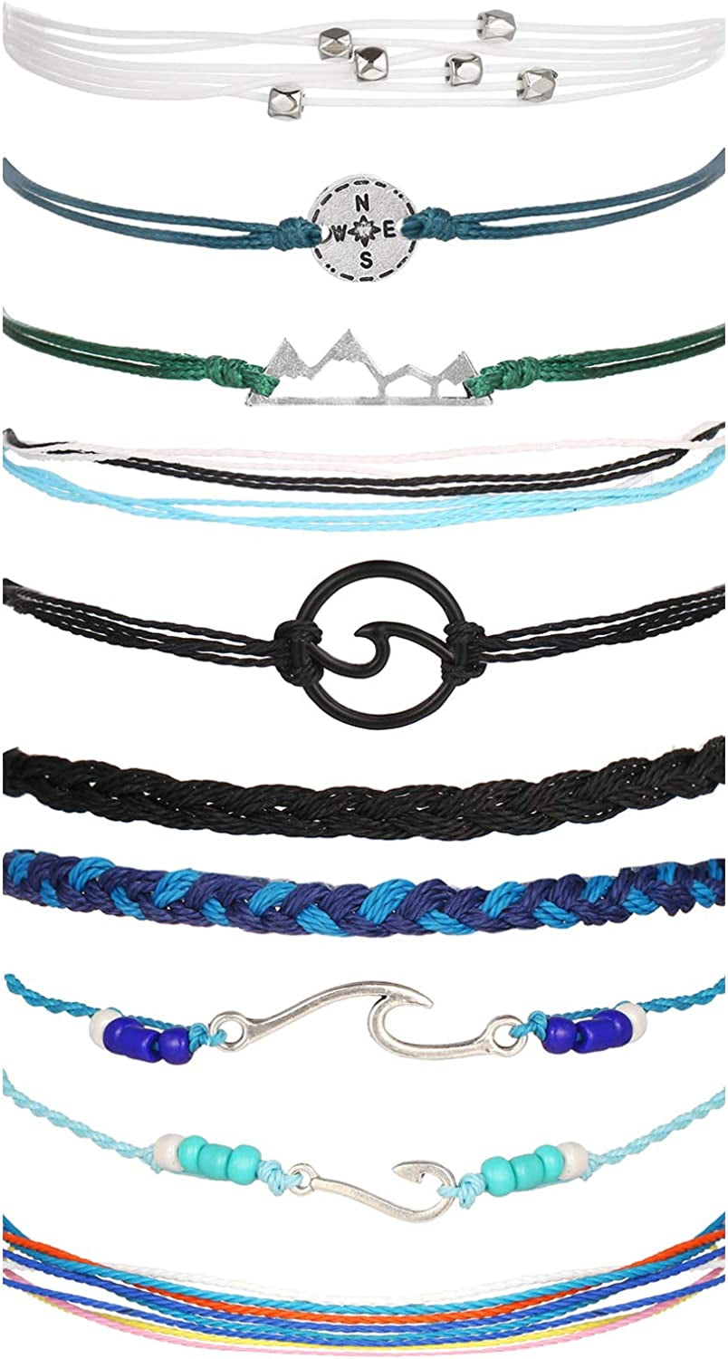 HUASAI Vsco String Bracelets for Teen Girls Women Waterproof Boho Rope Bracelets Wave Surfer Bracelets Summer Beach Anklets Apparel & Accessories > Jewelry > Anklets HUASAI Mountain+Wave+Fishhook