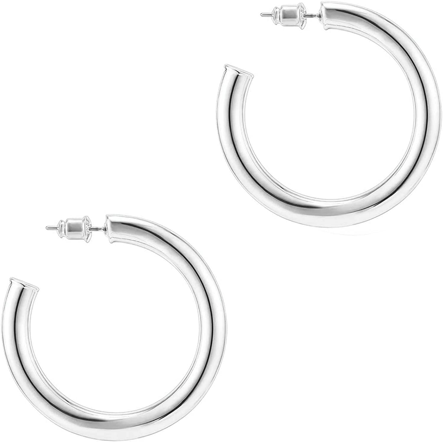 PAVOI 14K Gold Colored Lightweight Chunky Open Hoops | Gold Hoop Earrings for Women Apparel & Accessories > Jewelry > Earrings PAVOI White Gold Gold Plated 40 MM