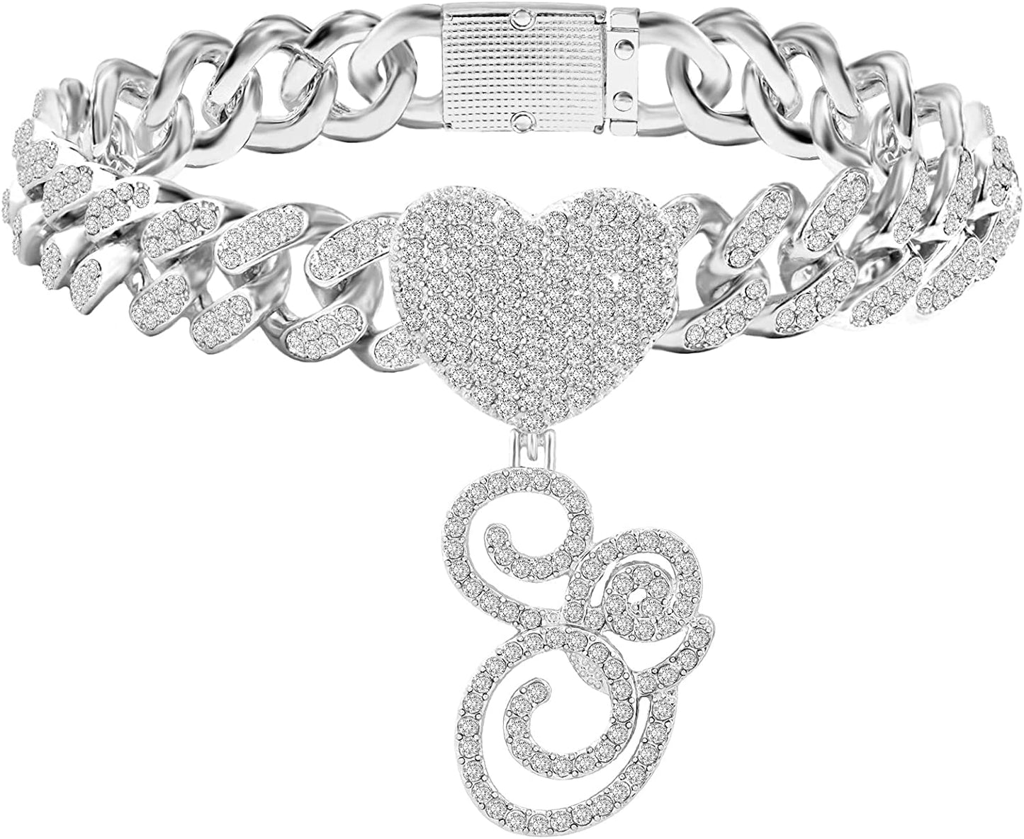 KKJTDS 13Mm Silver Cuban Link Anklets for Women Cursive Pendant Miami Cuban Link Chain Ankle Bracelets for Women Hip Hop Iced Out Letter Chain Anklet Apparel & Accessories > Jewelry > Anklets KKJTDS G