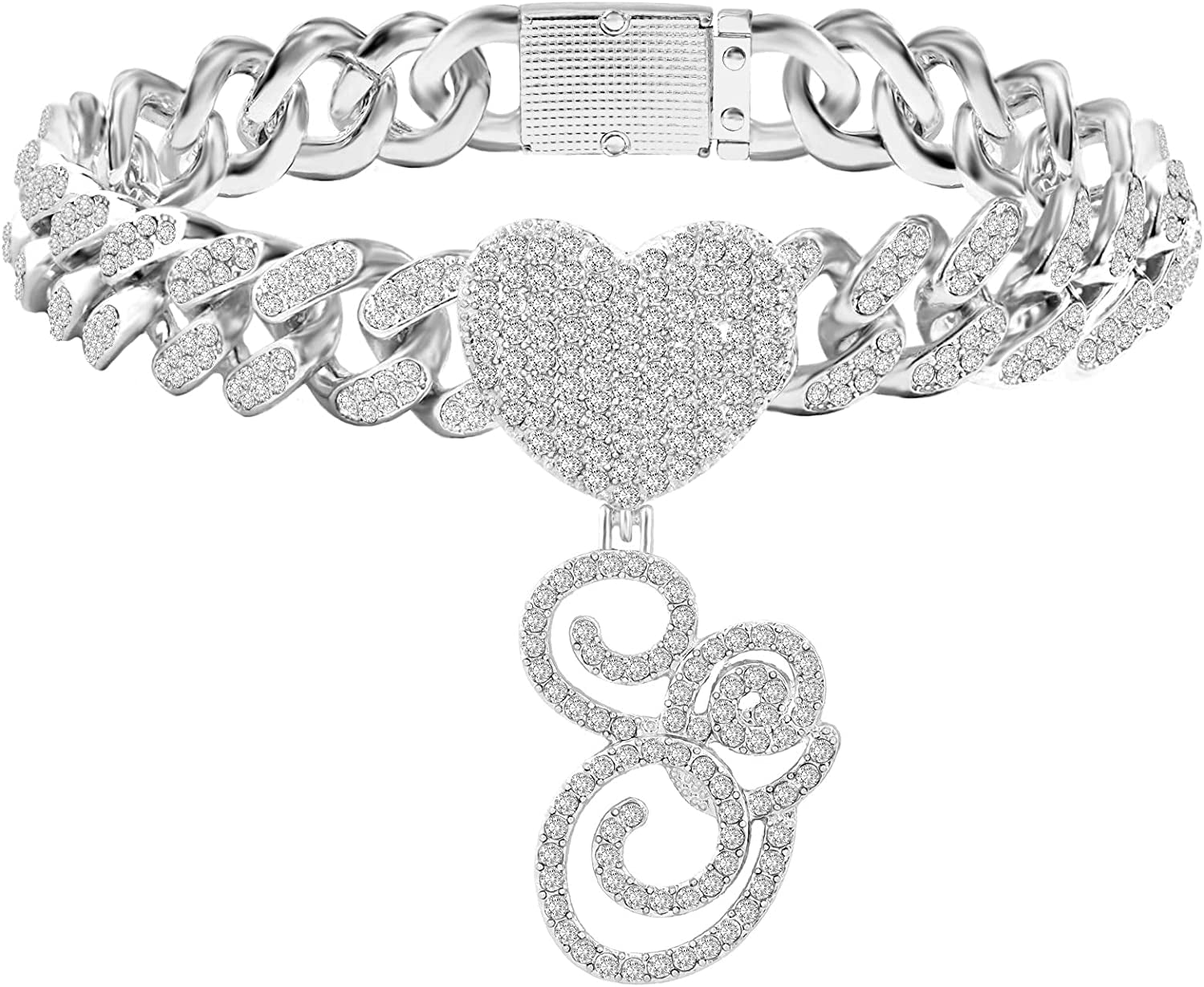 KKJTDS 13Mm Silver Cuban Link Anklets for Women Cursive Pendant Miami Cuban Link Chain Ankle Bracelets for Women Hip Hop Iced Out Letter Chain Anklet Apparel & Accessories > Jewelry > Anklets KKJTDS G