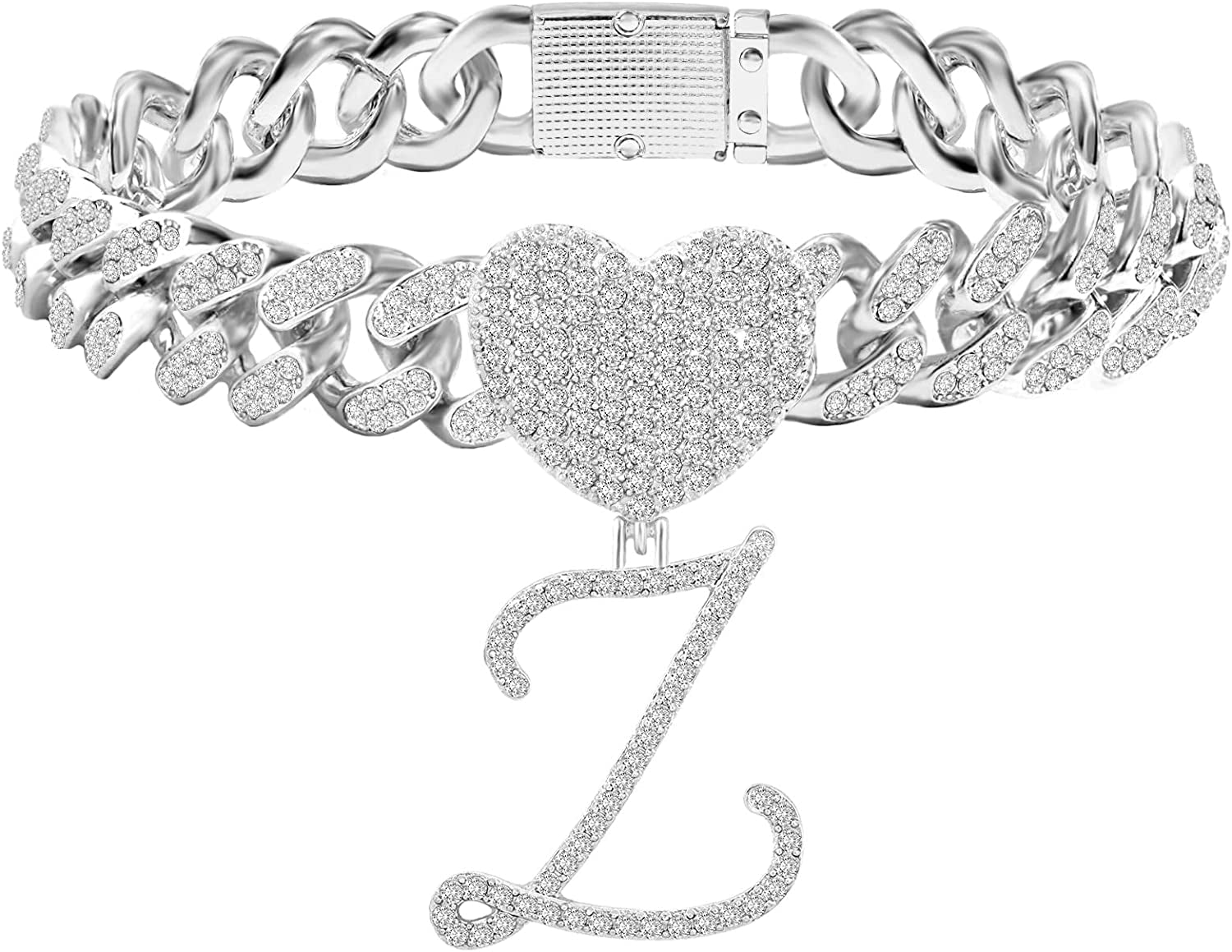 KKJTDS 13Mm Silver Cuban Link Anklets for Women Cursive Pendant Miami Cuban Link Chain Ankle Bracelets for Women Hip Hop Iced Out Letter Chain Anklet Apparel & Accessories > Jewelry > Anklets KKJTDS Z