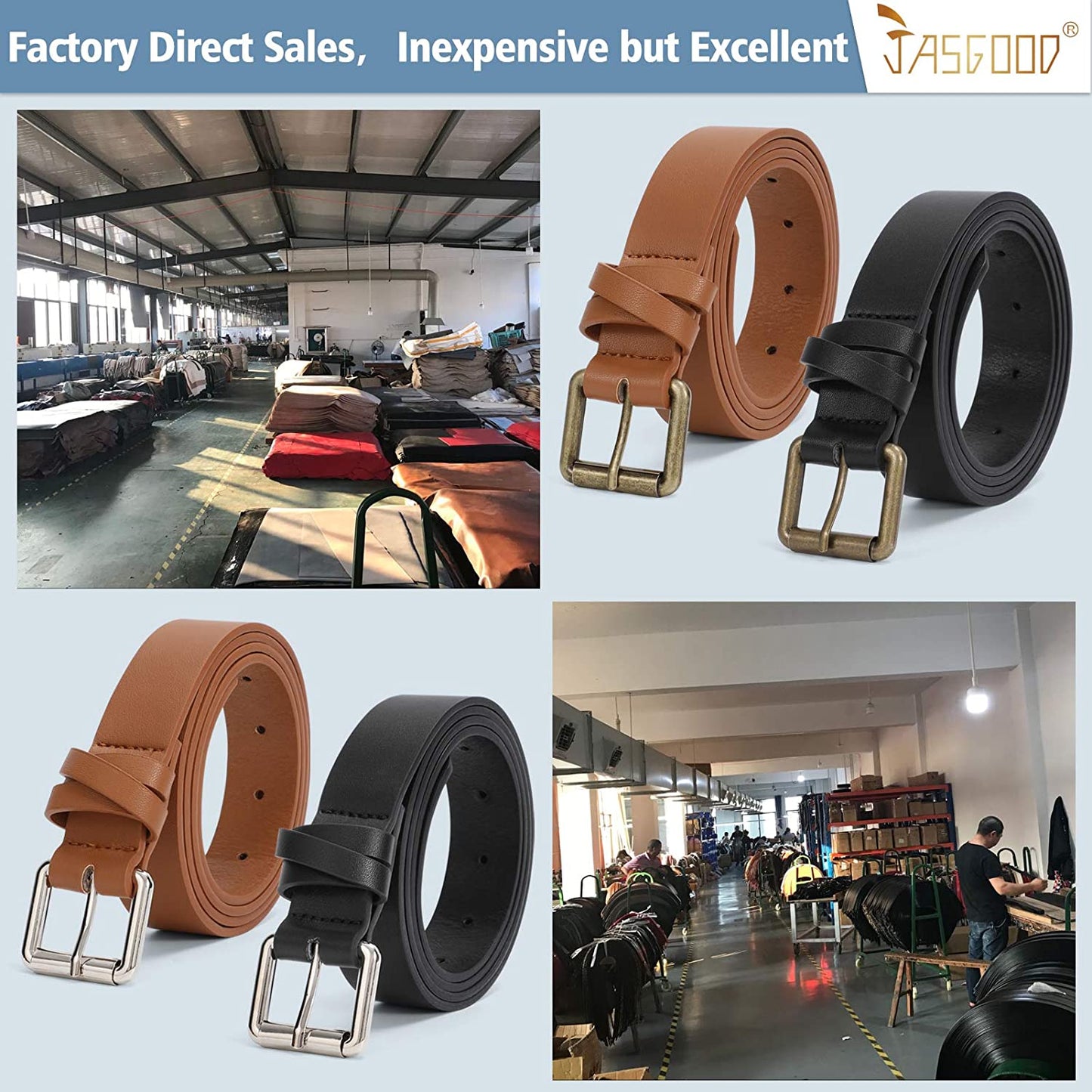 JASGOOD 2 Pack Women Leather Belt for Jeans Pants,Fashion PU Leather Belt with Alloy Buckle Apparel & Accessories > Clothing Accessories > Belts KYLIE MAX