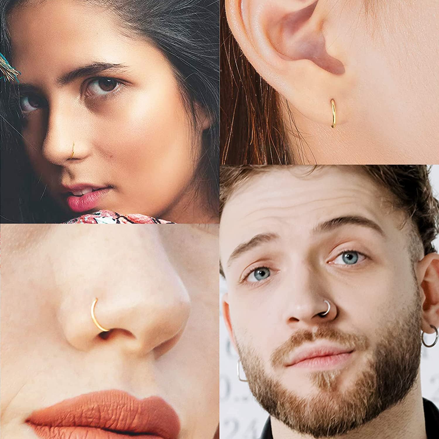 Ldurian Surgical Steel Nose Ring Hypoallergenic Nose Piercing Jewelry 20G 18G 16G 14G Diameter 5Mm to 16Mm Hinged Nose Rings Hoops for Women Gold Silver Rose Gold Black Color Apparel & Accessories > Jewelry > Rings KYLIE MAX