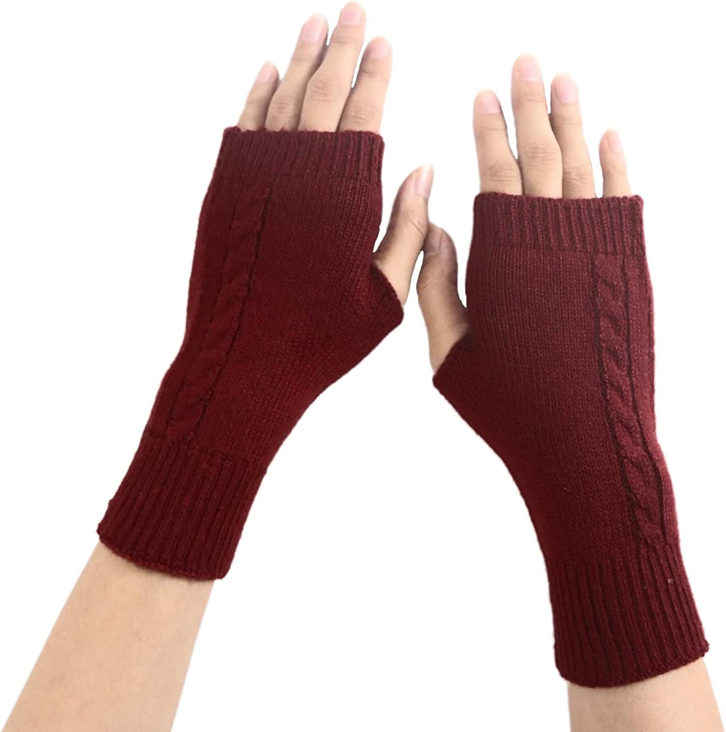 Facecozy Wool Blend Fingerless Gloves for Women Arm Warmers Unisex Half Finger Typing Gloves Mittens Apparel & Accessories > Clothing Accessories > Gloves & Mittens Facecozy Red