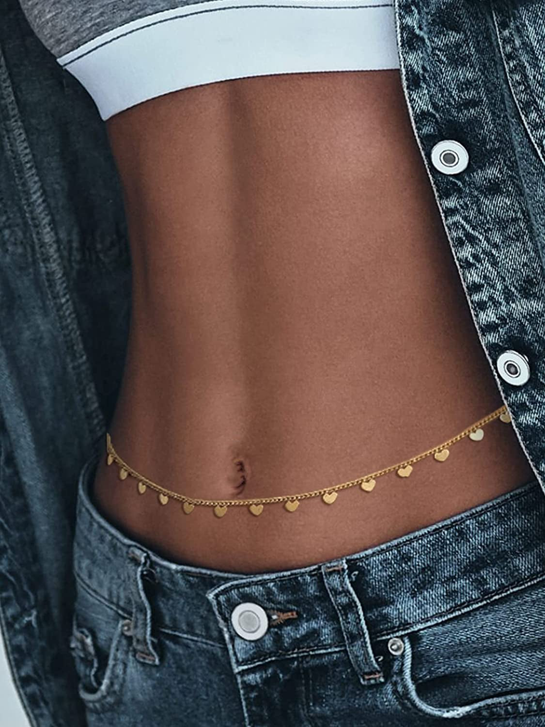 Body Chain Waist Chain Rhinestones Belly Waist Chain Jewelry Sexy Trendy Summer Beach Body Accessories for Women and Girls Apparel & Accessories > Jewelry > Body Jewelry Aonklot