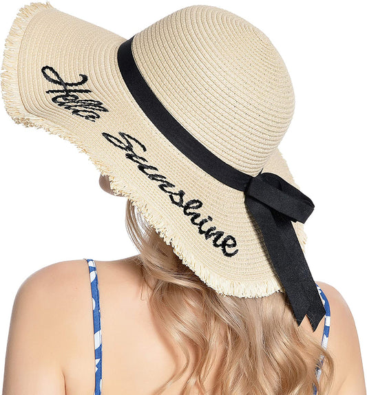 Muryobao Womens Wide Brim Straw Hat Floppy Foldable Roll up Cap Beach Sun Hat for Summer UV UPF50+ Apparel & Accessories > Clothing Accessories > Hats Muryobao Beige