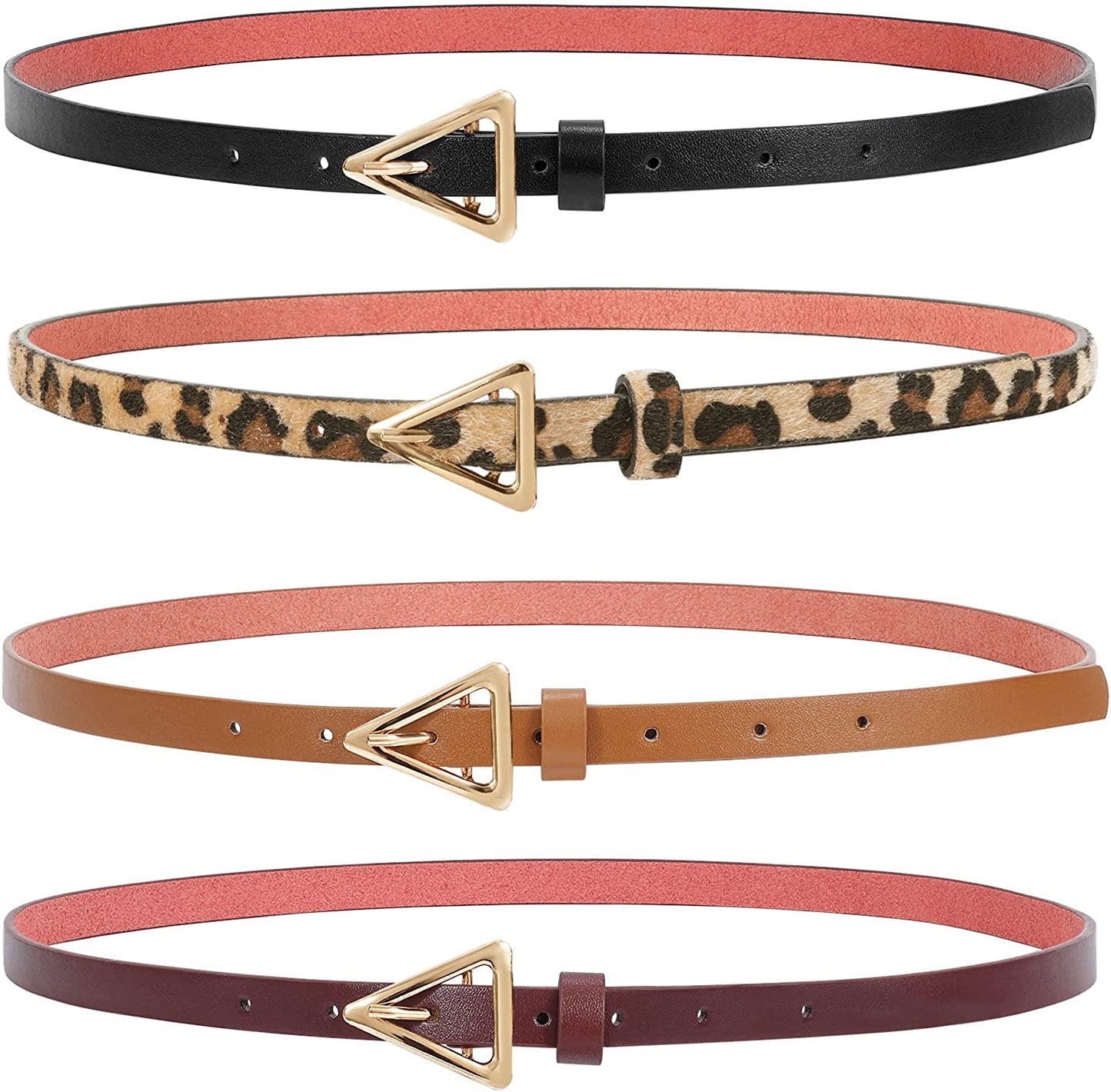 Set of 4 Womens Thin Belts SANSTHS Skinny Leather Belt with Gold Alloy Buckle Apparel & Accessories > Clothing Accessories > Belts SANSTHS G-4-pack XS:Fits pants size 20"-24"