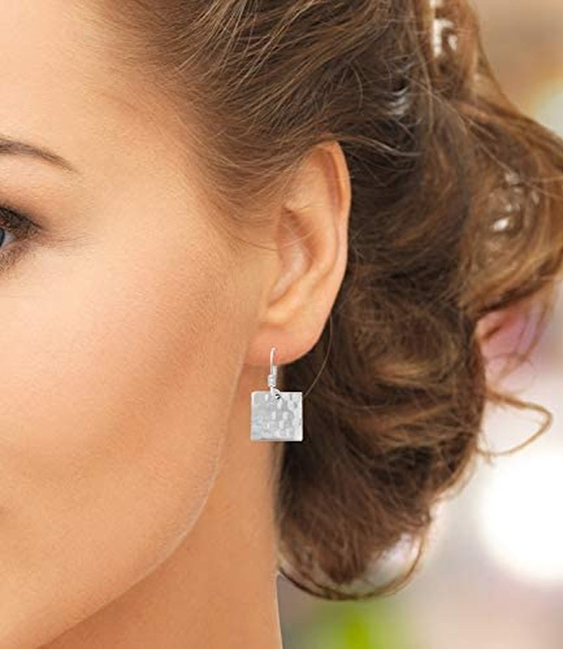 MIMI 925 Sterling Silver Hammered Square Drop Dangle Earrings Apparel & Accessories > Jewelry > Earrings Mimi Silver