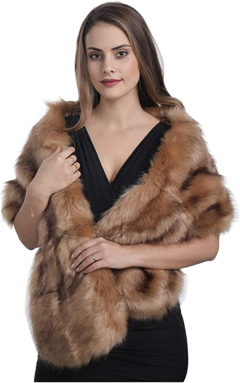 Lucky Leaf Women Luxurious Large Winter Faux Fur Scarf Wrap Collar Shrug for Lady Poncho Wedding Dinner Party Apparel & Accessories > Clothing Accessories > Scarves & Shawls Lucky Leaf Shawl Camel