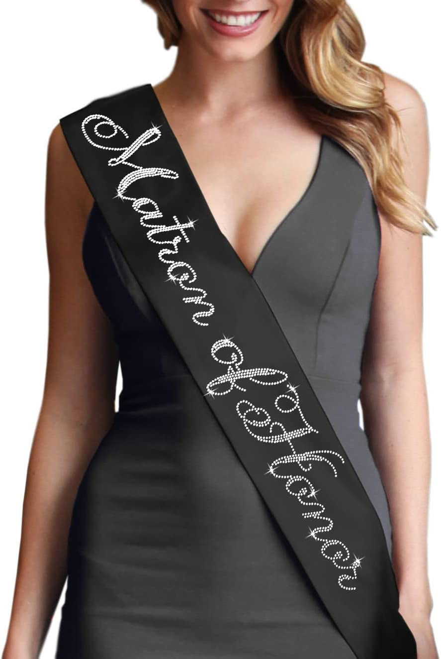 Blue Flirty Bride to Be Sash - Premium BRIDAL GRADE SATIN & Real CRYSTAL Rhinestone Bride to Be Satin Sash - Bachelorette Accessory Bride Gift - Classic Royal Blue Sash(Flrty B2B) Apparel & Accessories > Clothing Accessories > Sashes RhinestoneSash Black - Matron of Honor One Size Fits Most