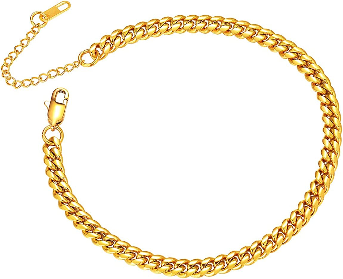 Chainspro Resizable Anklet Chain for Women Men, Figaro/Wheat/Twist Rope/Cuban Foot Bracelet-Strong with Good Clasp-18K Gold Plated(Send Gift Box) Apparel & Accessories > Jewelry > Anklets ChainsPro 06:curb-Gold Plated-4.8mm