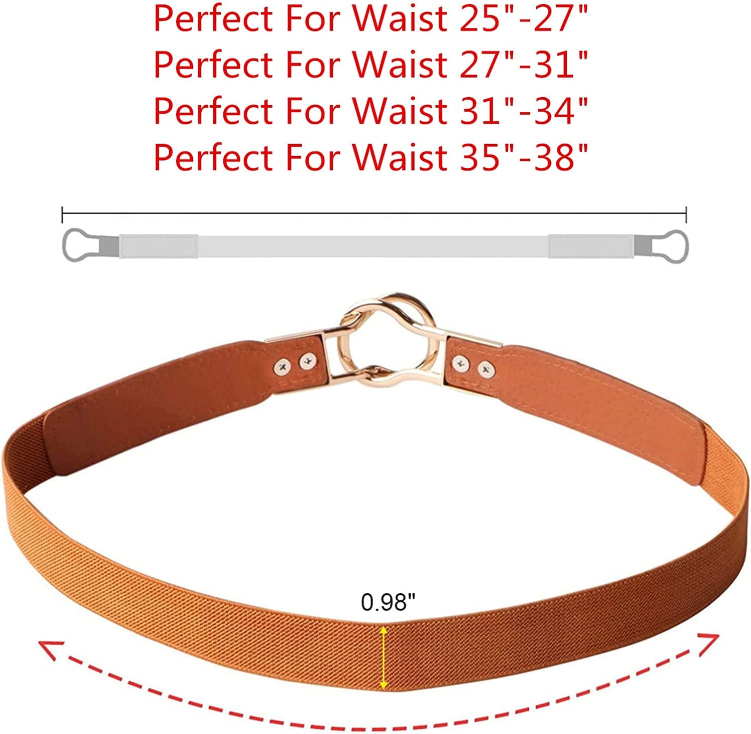 JASGOOD 2 Pack 3 Pack Women Retro Elastic Stretchy Metal Buckle Skinny Waist Belt 1 Inch Wide Apparel & Accessories > Clothing Accessories > Belts KYLIE MAX