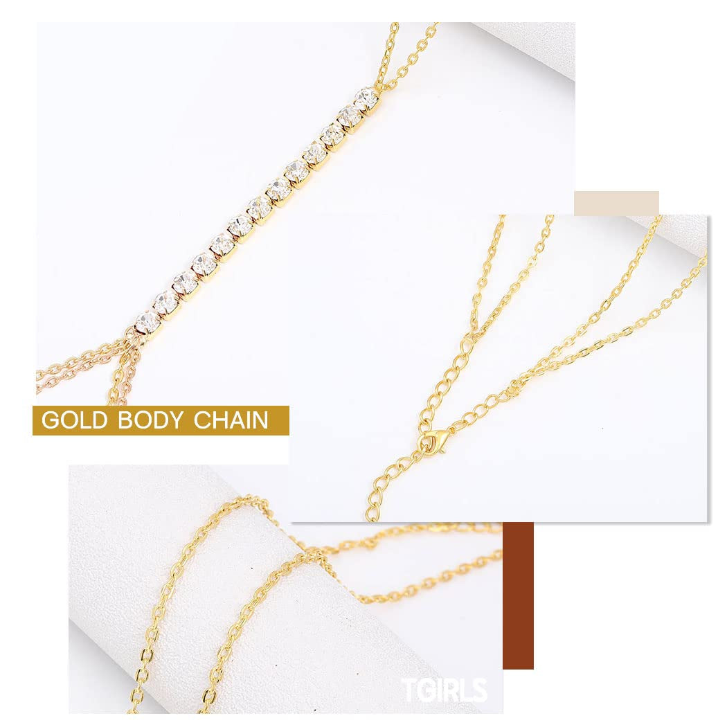Tgirls Layered Rhinestone Body Chain Sexy Gold Body Belly Chain Beach Body Jewelry Party for Women and Girls Apparel & Accessories > Jewelry > Body Jewelry Tgirls