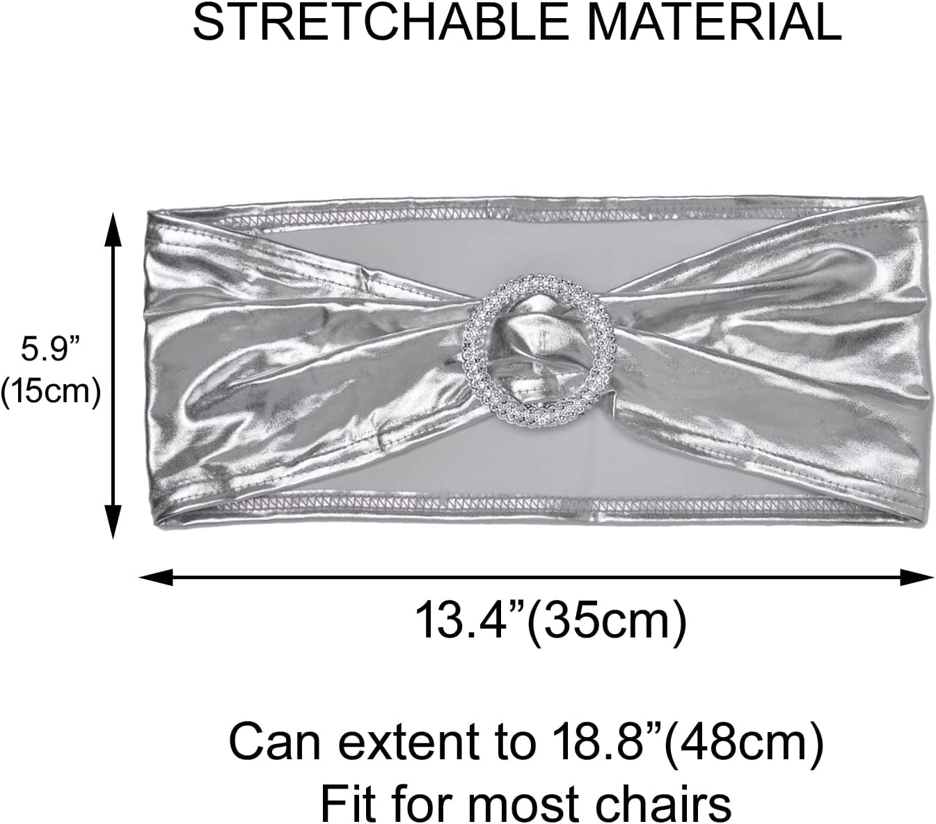 Sweeteasy 50Pcs Metallic Silver Spandex Chair Sashes, Durable Workmanship,Stretch Bows with Buckle Stretchable for Christmas Wedding Party Banquet Event Baby Shower Birthday Celebration Decoration Apparel & Accessories > Clothing Accessories > Sashes SweetEasy