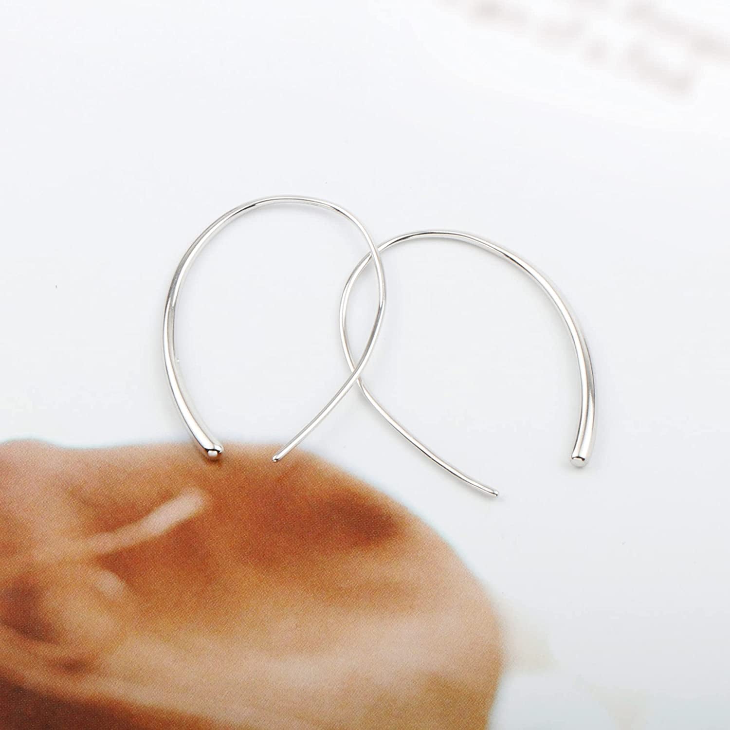 Pull through Earrings Sterling Silver Wire Open Hoops Threader Earrings Apparel & Accessories > Jewelry > Earrings Kakikaki