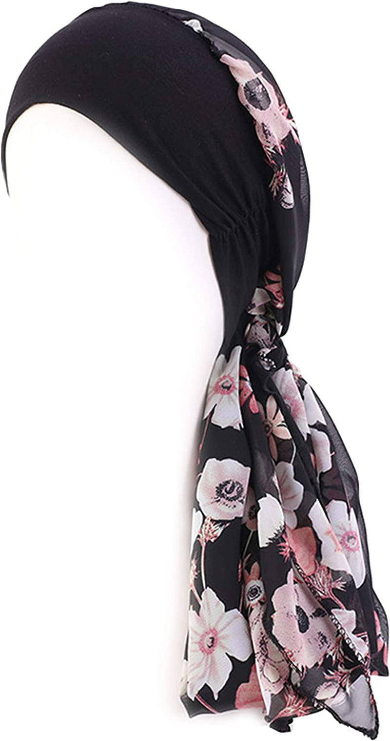 Headwear for Women Sleep Beanie Head Scarf for Bald Wraps Cancer Hats Turbans Apparel & Accessories > Clothing Accessories > Headwear Gragengs Black Flower