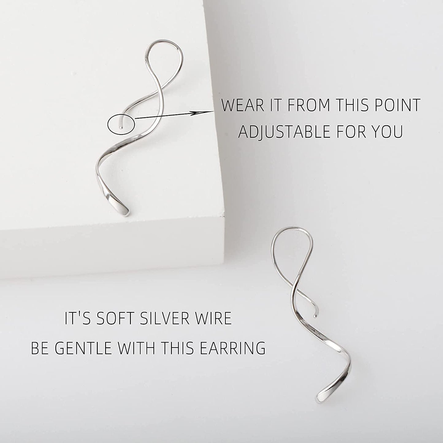 Spiral Threader Earrings 925 Sterling Silver Handmade Twisted Curved Pull through Earrings Apparel & Accessories > Jewelry > Earrings Kakikaki