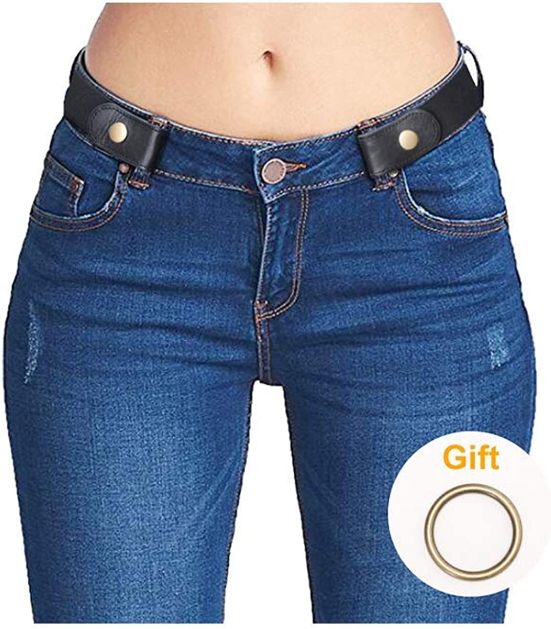 No Buckle Elastic Stretch Belts for Men and Women, Comfortable Invisible Belts for Jeans Pants Apparel & Accessories > Clothing Accessories > Belts SUOSDEY A-black(copper Button) Plus:Waist Size 48''-64''