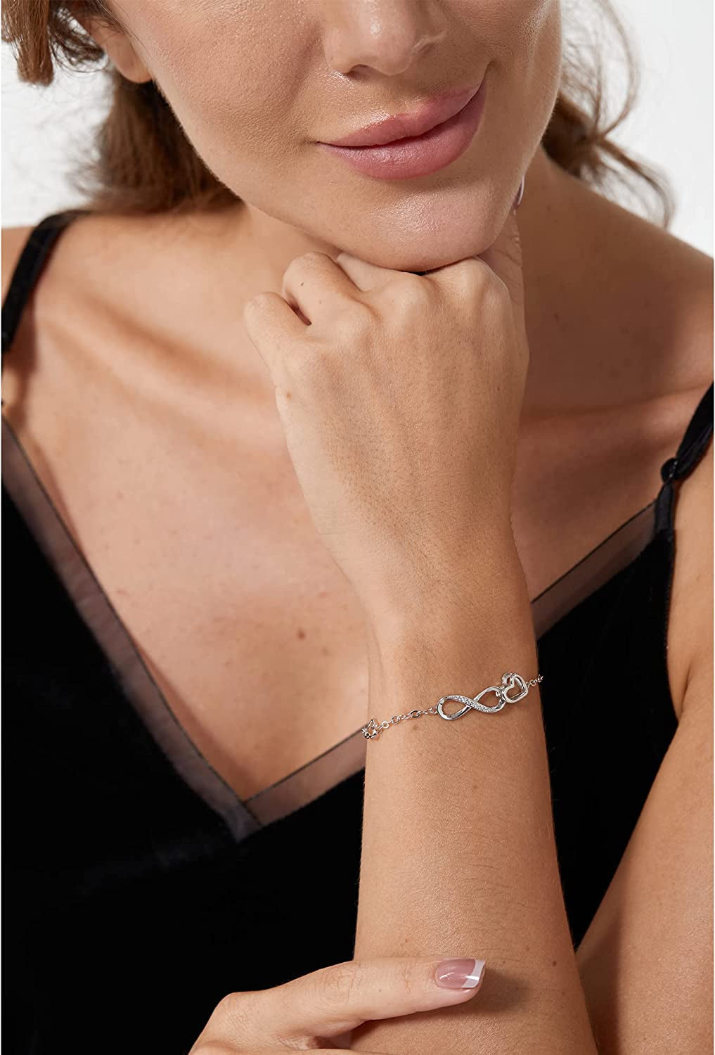 MABELLA Anklets Bracelet 18K Gold Plated Sterling Silver Adjustable Infinity Endless Love Heart Charm Jewelry Gifts for Her Apparel & Accessories > Jewelry > Anklets MABELLA