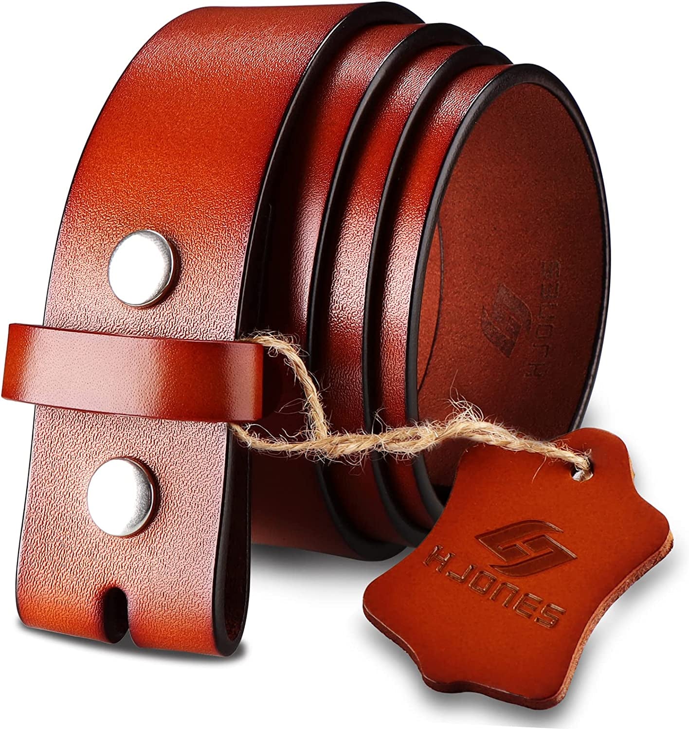 HJONES Men’S Replacement Belt No Buckle Belt Strap, Men'S Leather Belt with Silver Snap on Belt without Buckle 1 1/2” Wide Apparel & Accessories > Clothing Accessories > Belts HJones Yellow 34