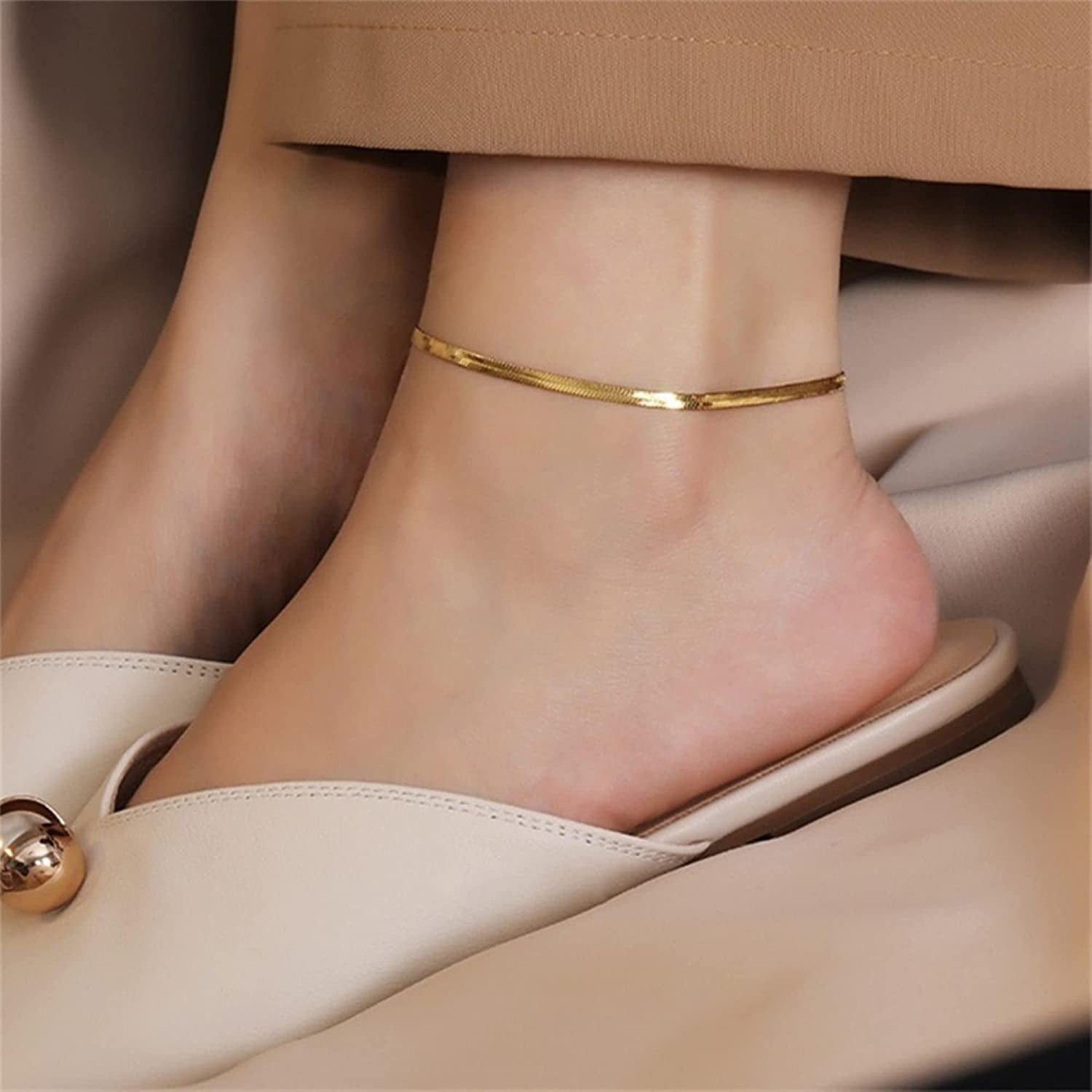 Kissyan Gold Ankle Bracelets for Women, Dainty 14K Gold Plated Anklets Cuban Link Chain Ankles Adjustable Snake Tennis Anklet Bracelet Tiny Beach Foot Jewelry Gifts for Women Girls Apparel & Accessories > Jewelry > Anklets KissYan