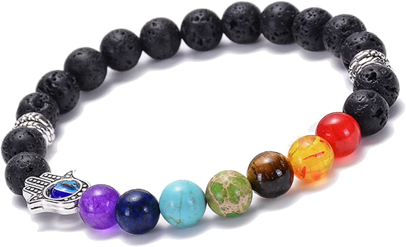 Svovin 1-14 Pcs Lava Rock 7 Chakra Energy Oil Diffuser Bracelet Set for Women Men Unisex Elastic 8Mm Stone Yoga Beaded Bracelets Jewelry with Lucky Healing Apparel & Accessories > Jewelry > Bracelets Svovin G:HSS
