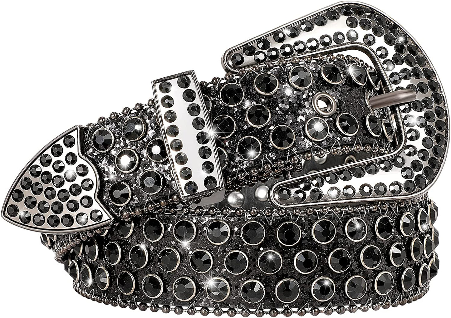 Men Women Fashion Rhinestone Belt SUOSDEY Western Cowgirl Bling Studded Design Leather Diamond Belt for Jeans Dress Apparel & Accessories > Clothing Accessories > Belts SUOSDEY 01-black M:fits waist size 33''-37''