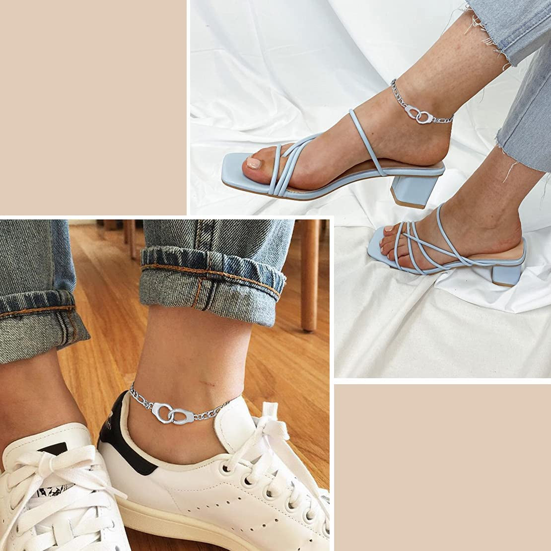 Findchic Handcuff Ankle Bracelets for Women Stainless Steel/18K Gold Plated Ankle Chain Punk Jewelry Apparel & Accessories > Jewelry > Anklets FindChic