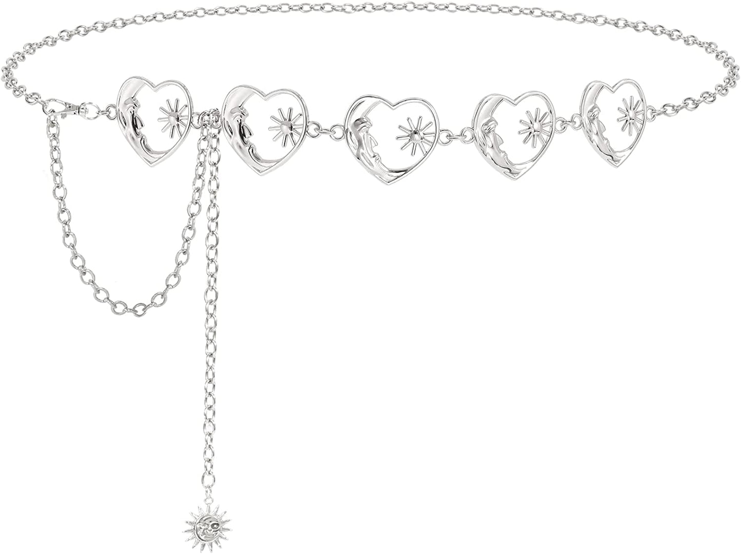 Metal Body Chain Women Belly Waist Chain SUOSDEY Fashion Body Jewelry Link Belts Apparel & Accessories > Jewelry > Body Jewelry SUOSDEY C-Silver Moon Heart S: Fit for Waist up to 30 inches
